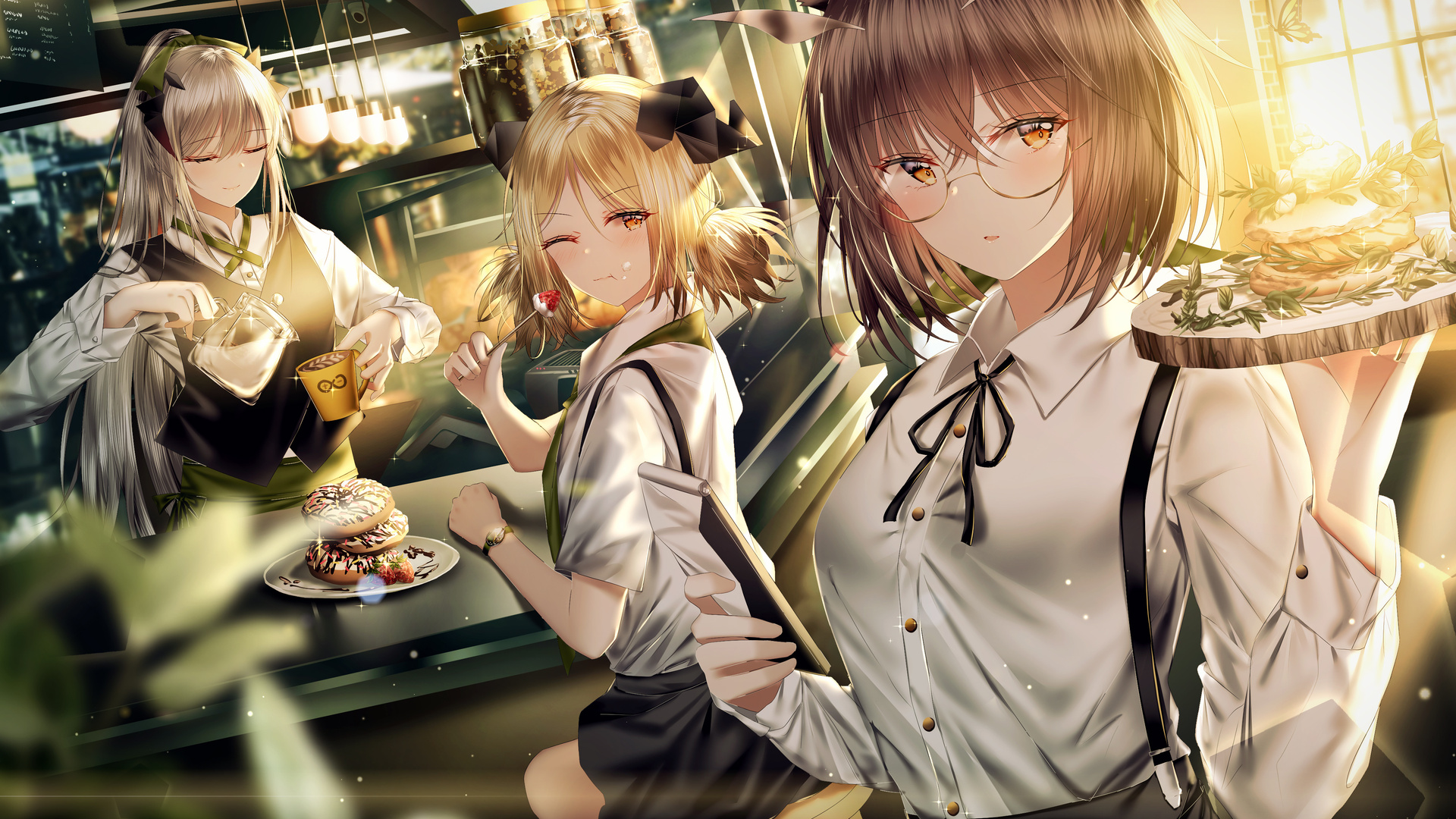 高清女服务员 动漫女孩 动漫 AI艺术 明日方舟 咖啡馆 餐厅 壁纸 4000×2500