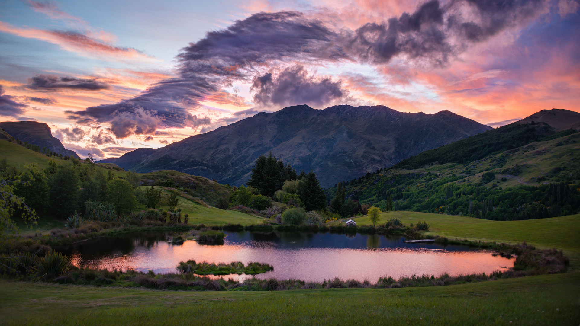 绝美风景 自然 山 云 湖 水 树 夕阳辉光 壁纸 3840×2160