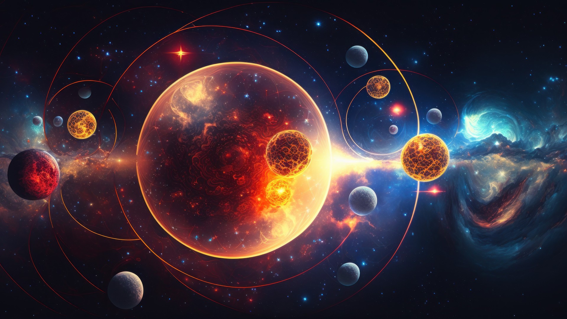 艺术 彩色 插图 月亮 行星 恒星 伽利 空间 4K高清壁纸 4579×2616