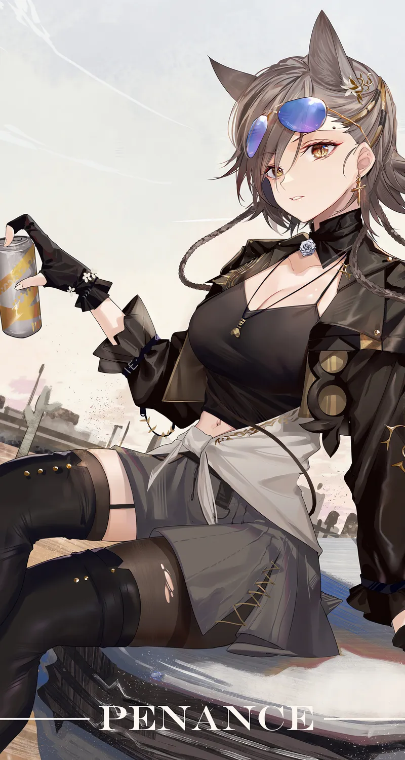 热门辫子 狐狸耳朵 动漫 动漫女孩 太阳镜 十字架 手机 高清壁纸 4244×6000