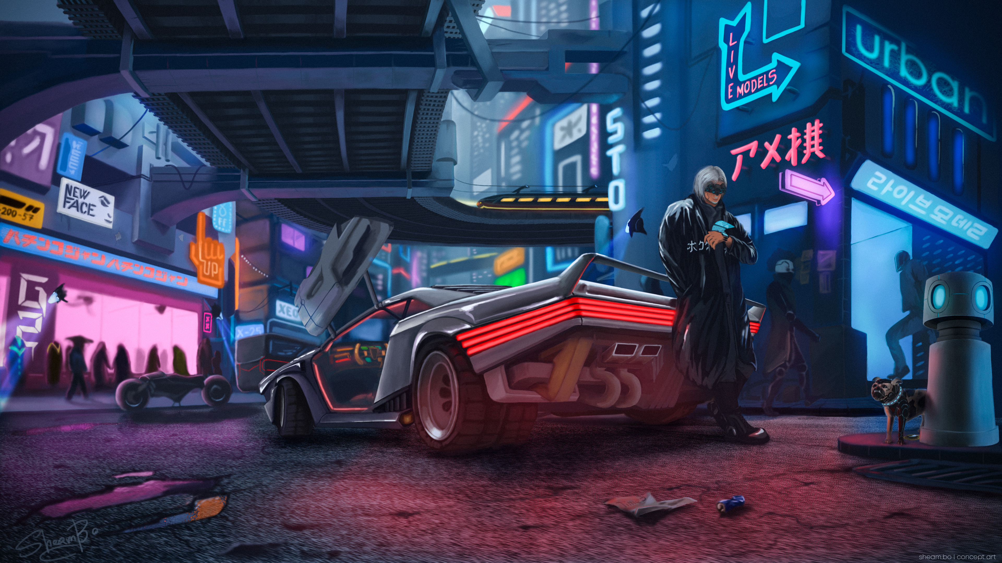 绝美AI艺术 未来主义 游戏CG艺术 赛博朋克 霓虹灯 汽车 壁纸 3840×2160