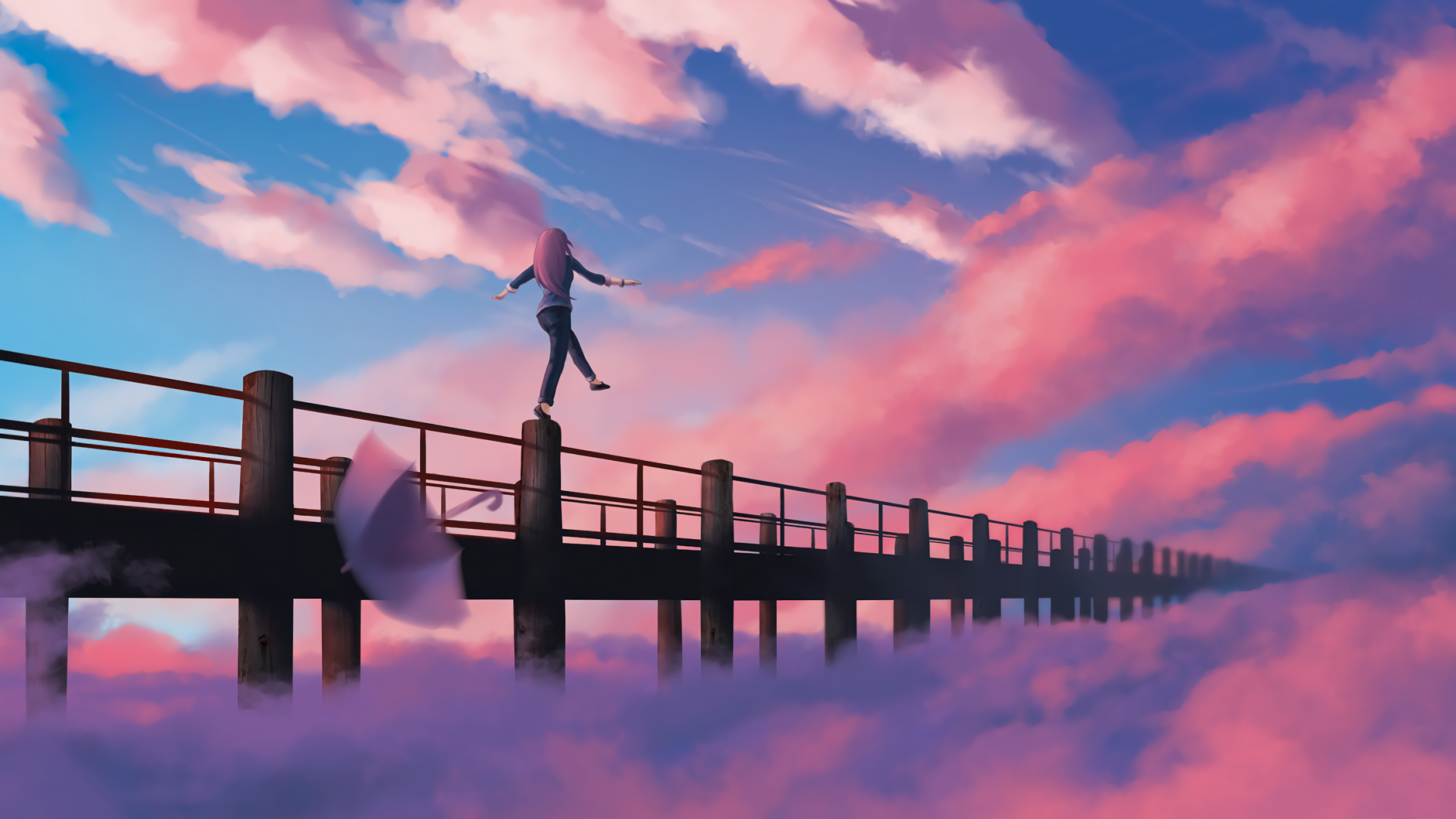 动漫 动漫女孩 天空 雨伞 4K壁纸 3840×2160