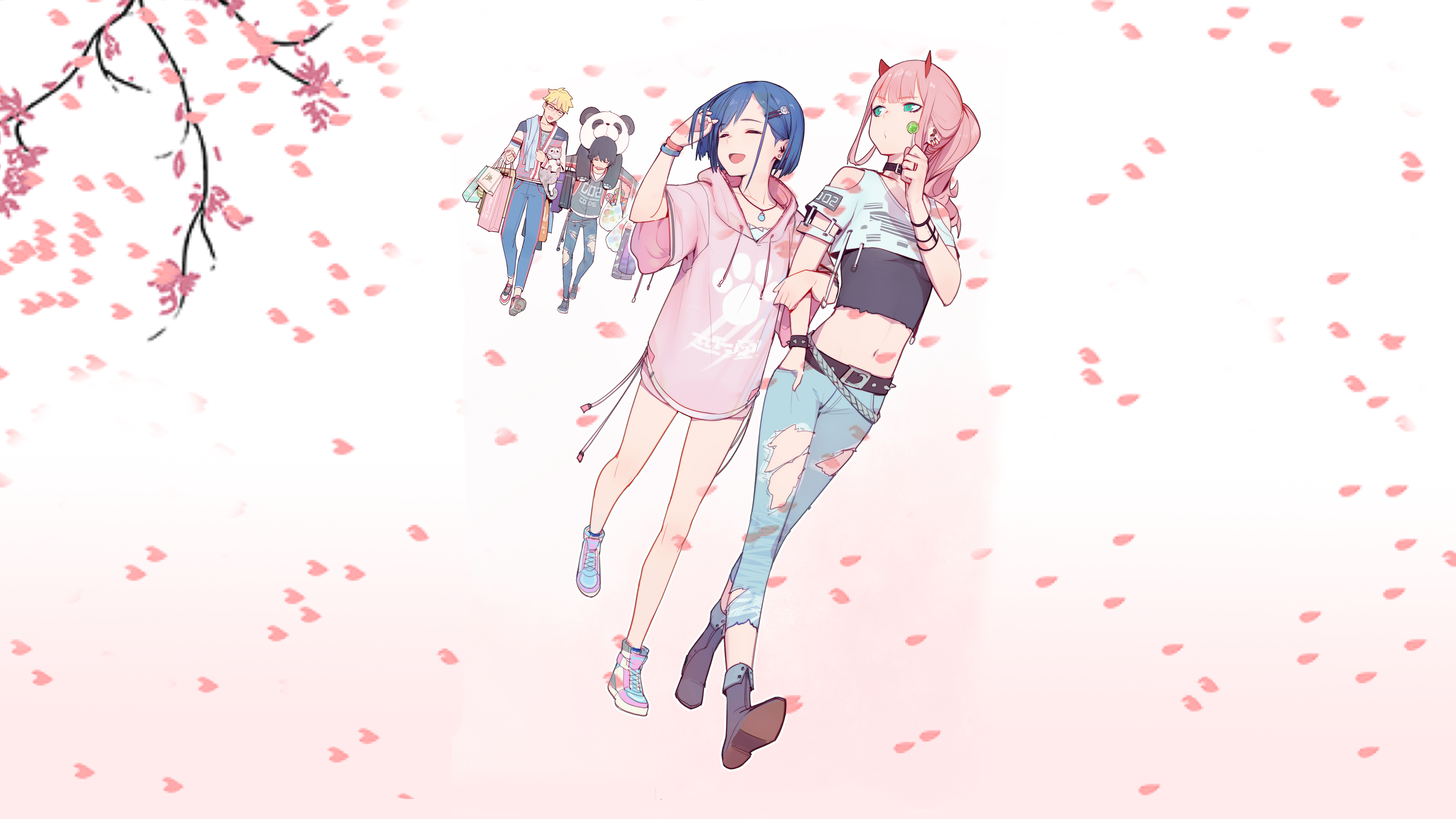 热门动漫 动漫女孩 动漫男孩 樱花 校服 青春 高清壁纸 3840×2160