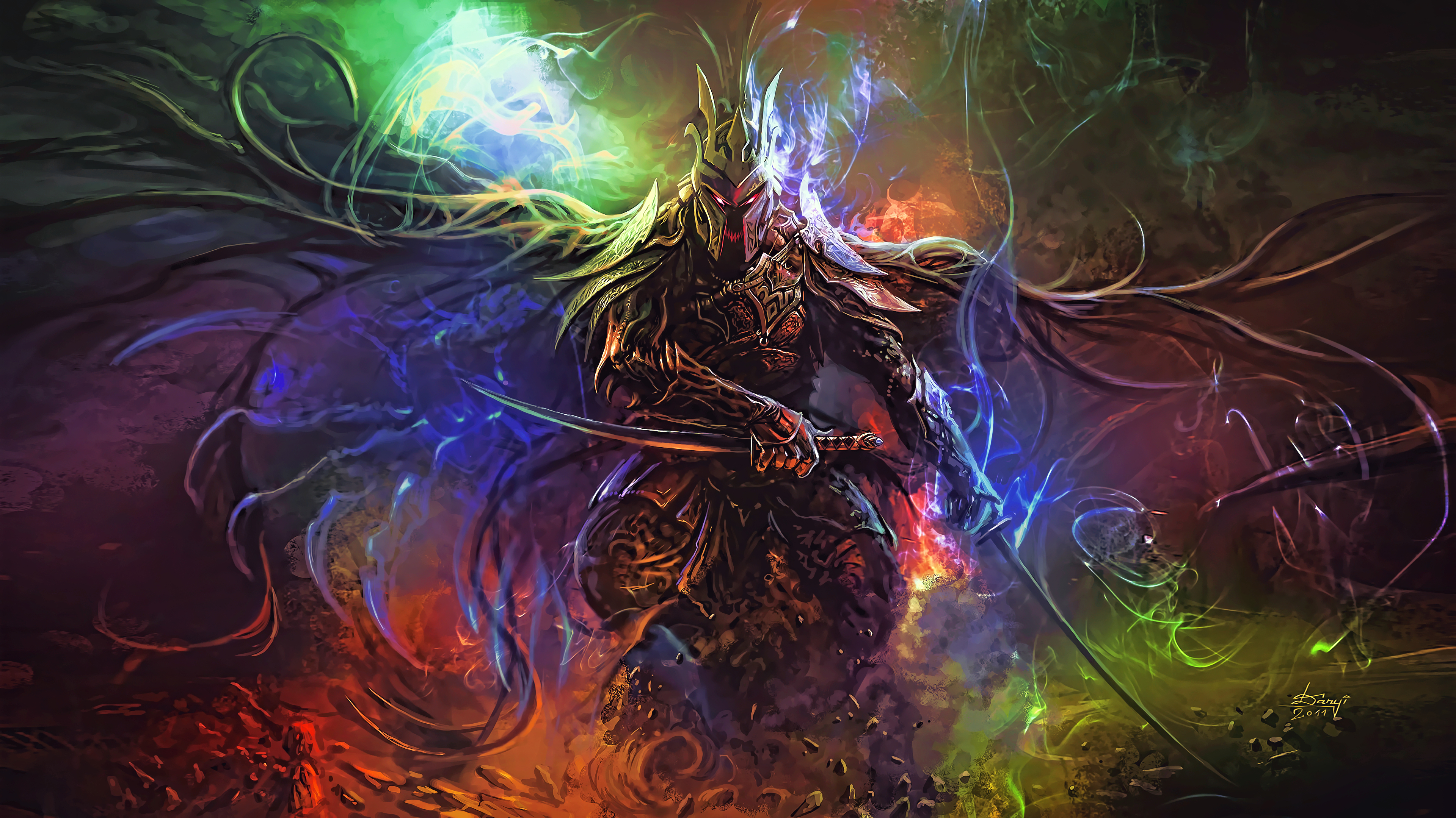 热门战士 奇幻艺术 扇子艺术 AI艺术 剑 高清壁纸 3840×2160