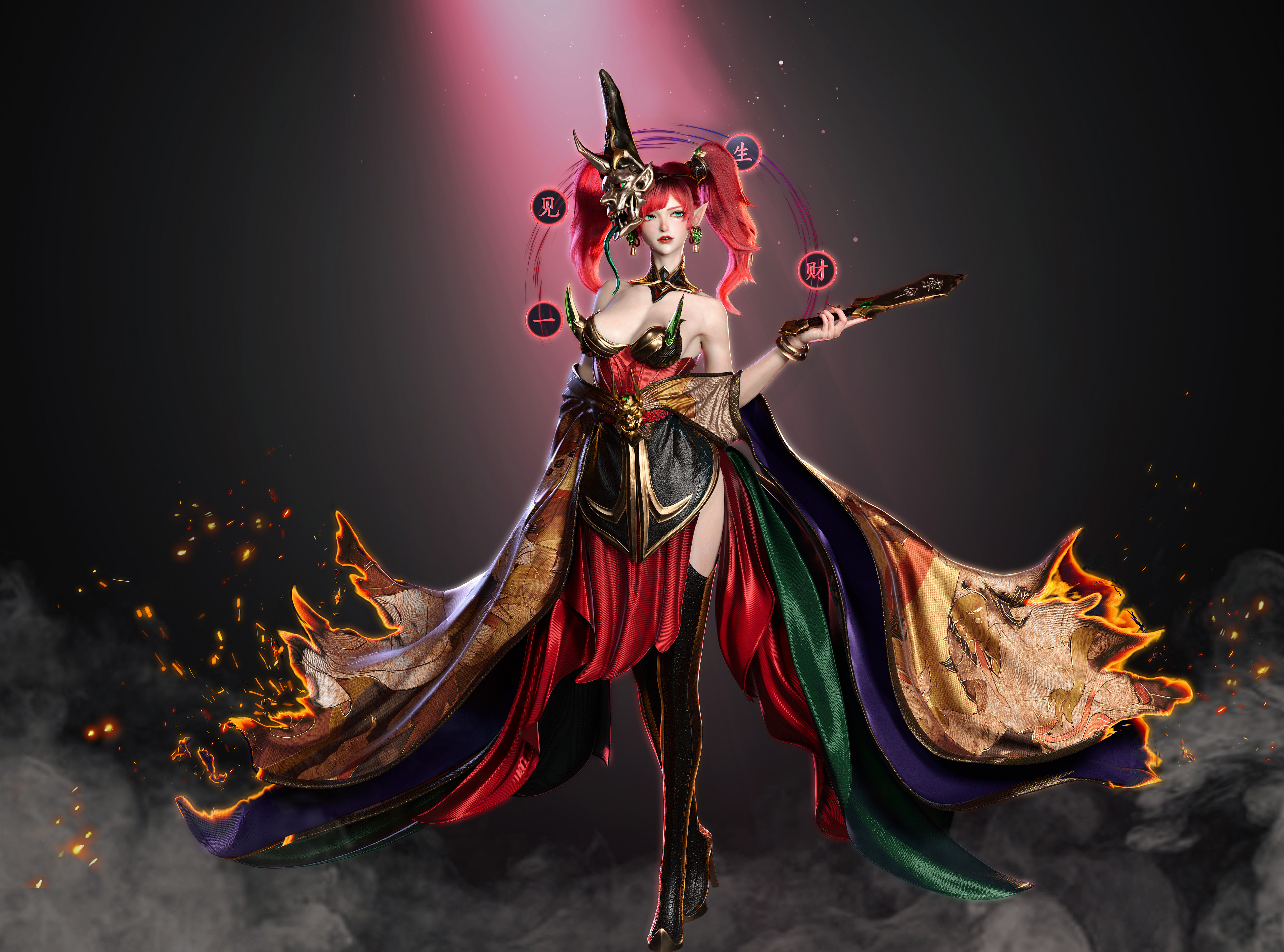 热门女人 侧视 红发 嘴巴 奇幻女孩 连衣裙 薄雾 兽耳 AI艺术 艺术 桌面壁纸 3840×2848