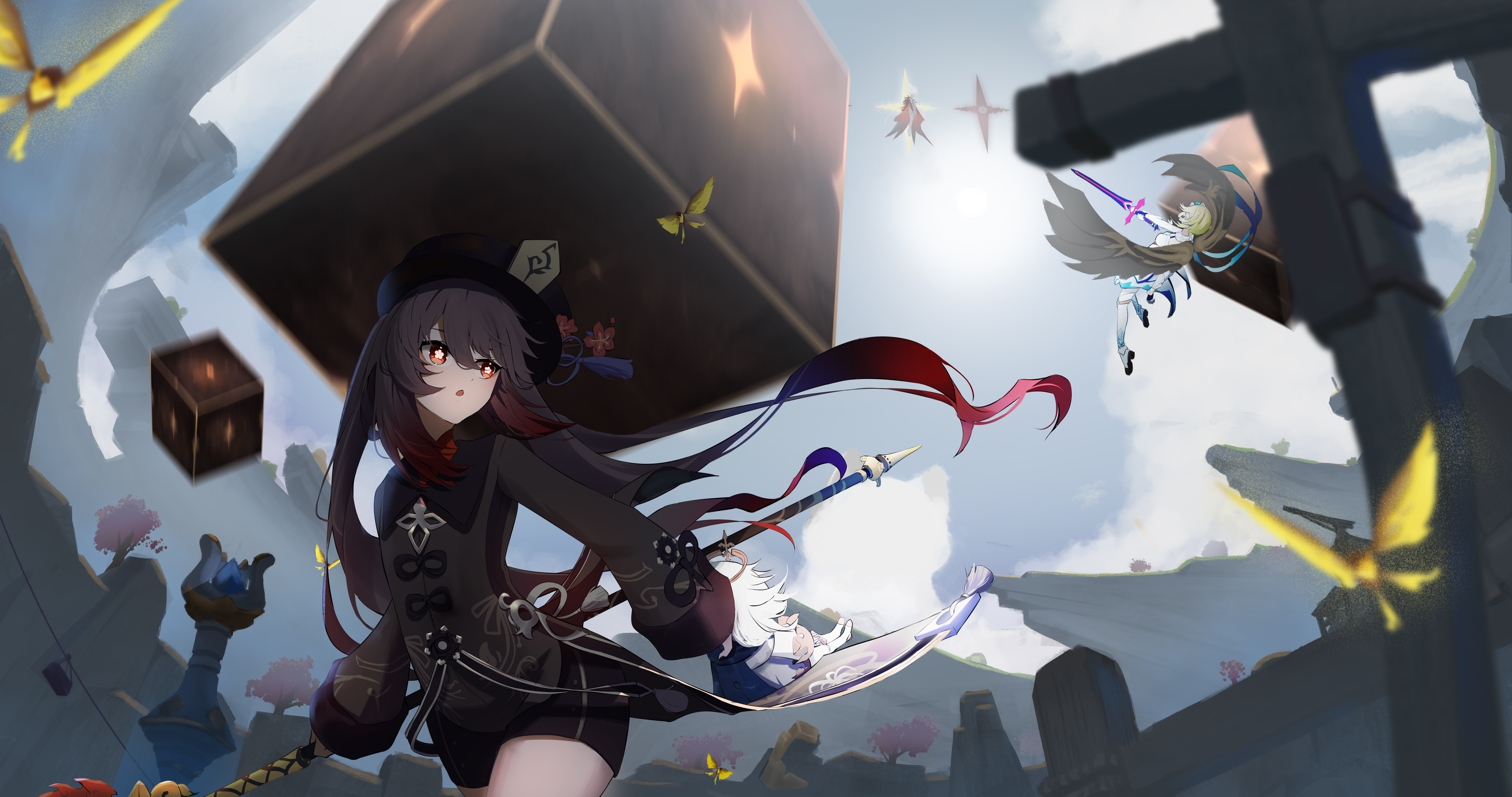超清胡桃 原神 动漫女孩 魔方 水晶 壁纸 6274×3307