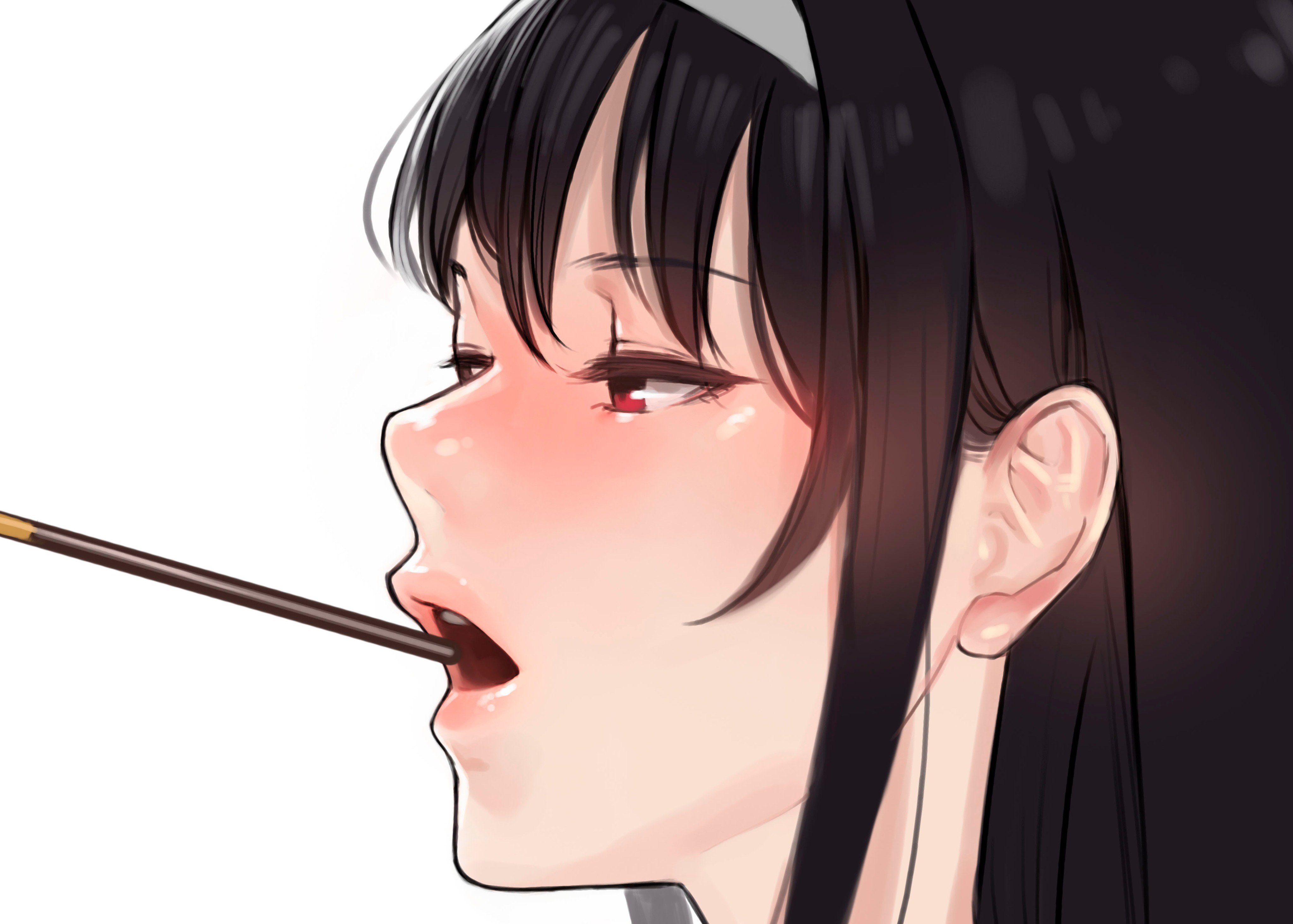 红眼睛 女主角 黑发 壁纸 4096×2928