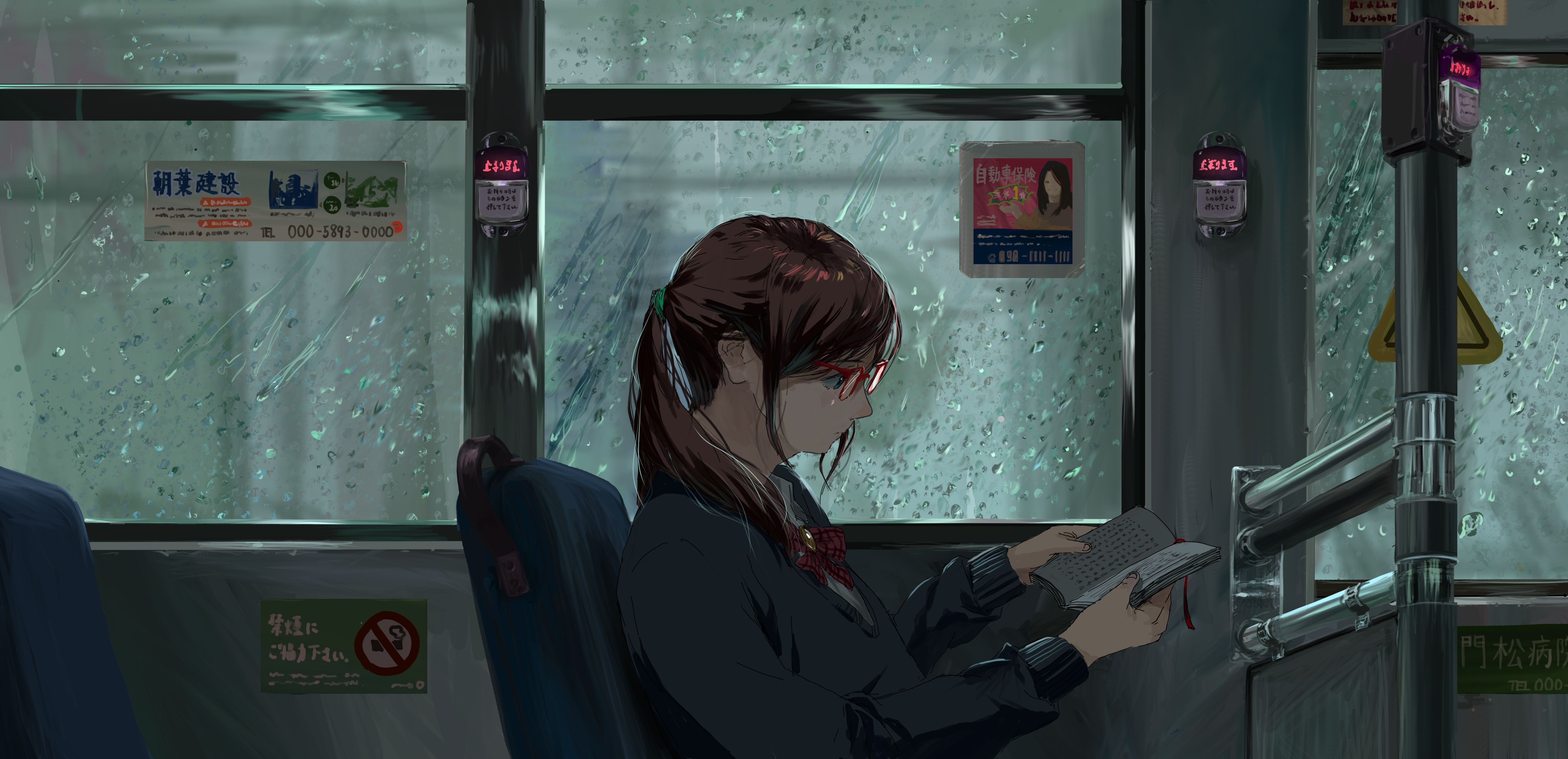 黑发 动漫女孩 水滴 雨 壁纸 5626×2724
