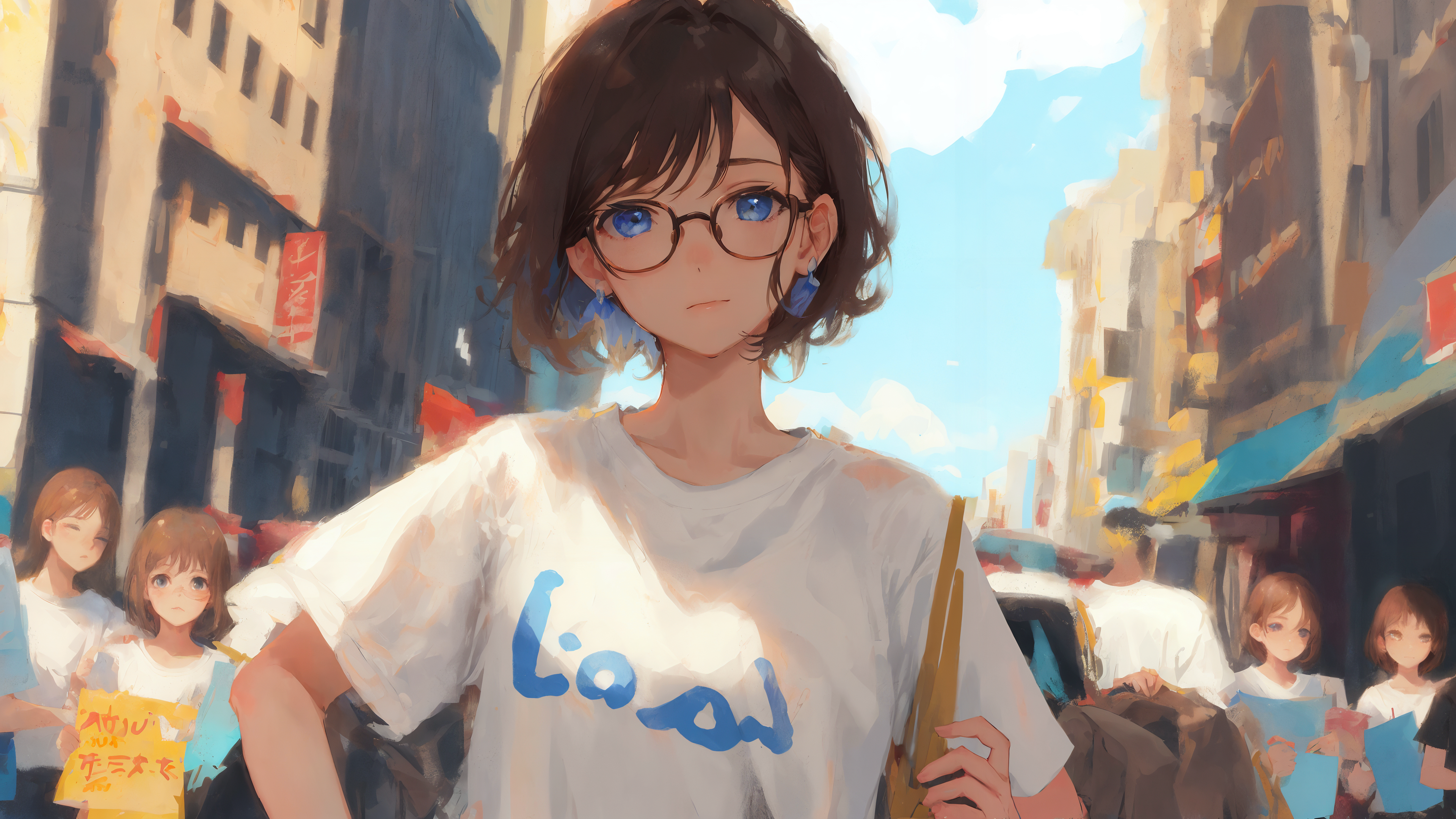 绚丽女人 短发 动漫 动漫女孩 眼镜 人工智能艺术 壁纸 3840×2160