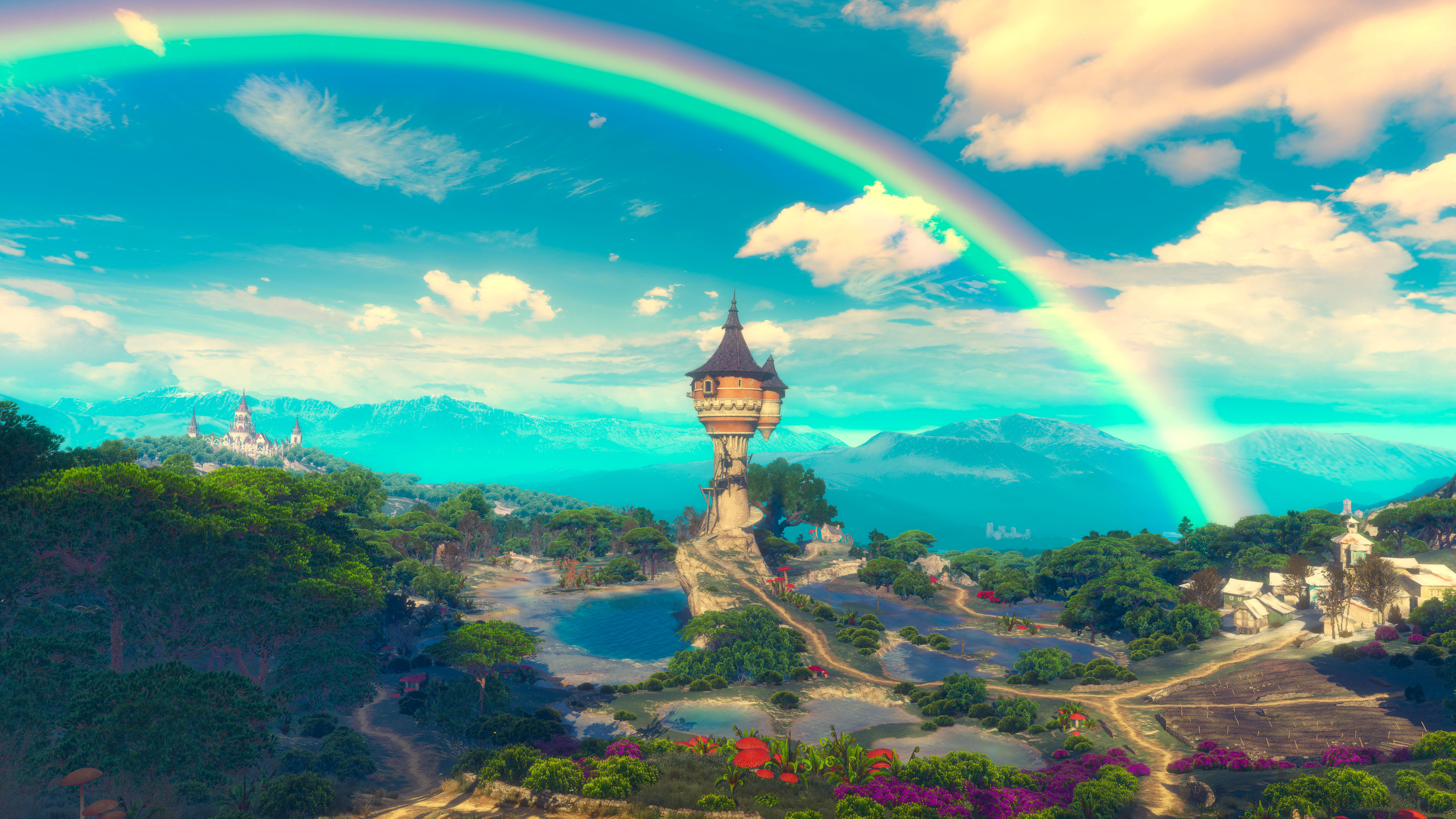 高清电子游戏 彩虹 天空 奇幻艺术 电脑游戏 巫师 壁纸 7680×4320