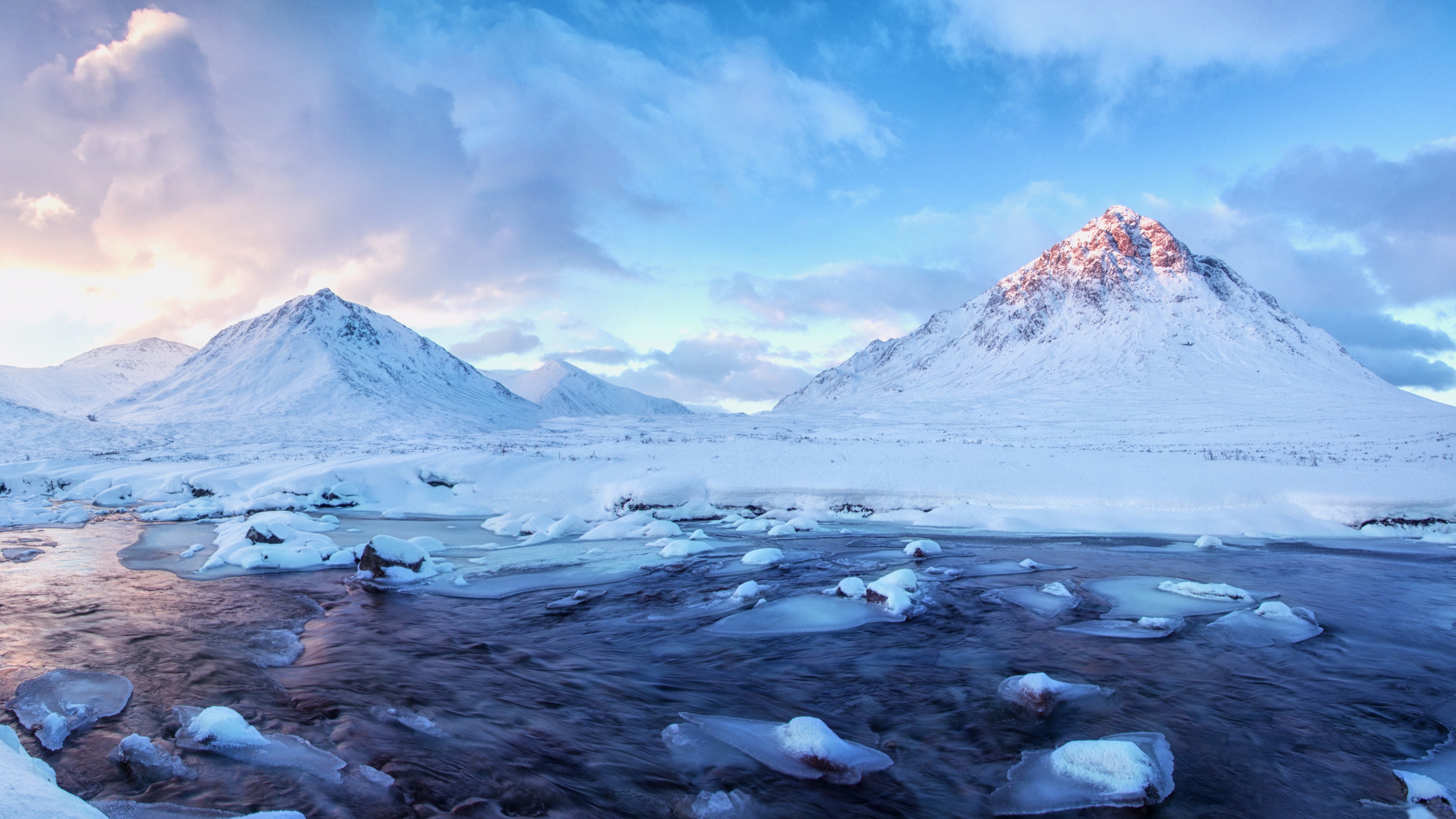 冬天 自然 雪 河流 壁纸 3840×2160
