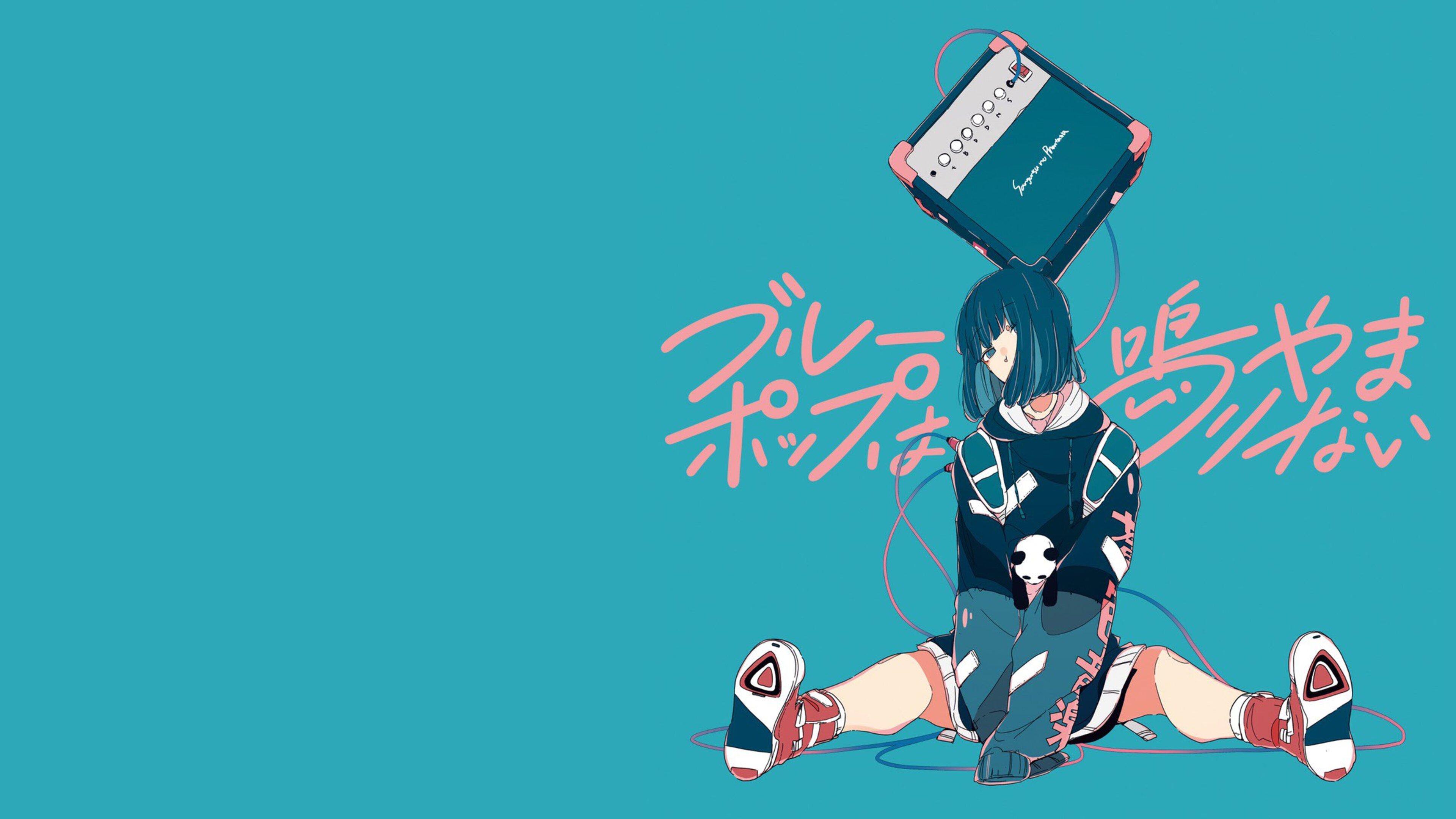 原创角色 动漫女孩 极简主义 简单背景 蓝色背景 4K高清壁纸 3840×2160