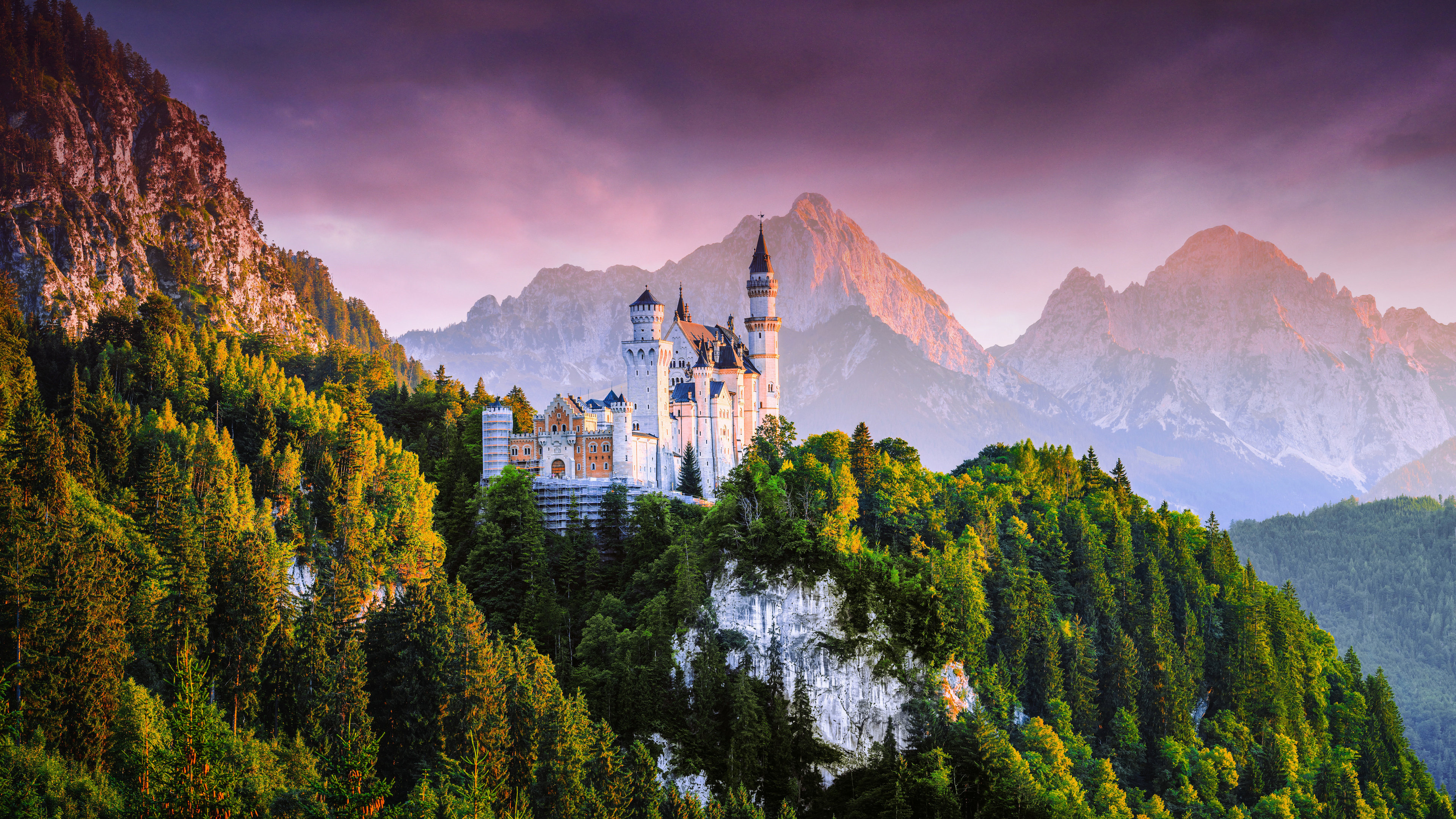 天鹅堡 城堡 风景 山脉 森林 天空 壁纸 3840×2160