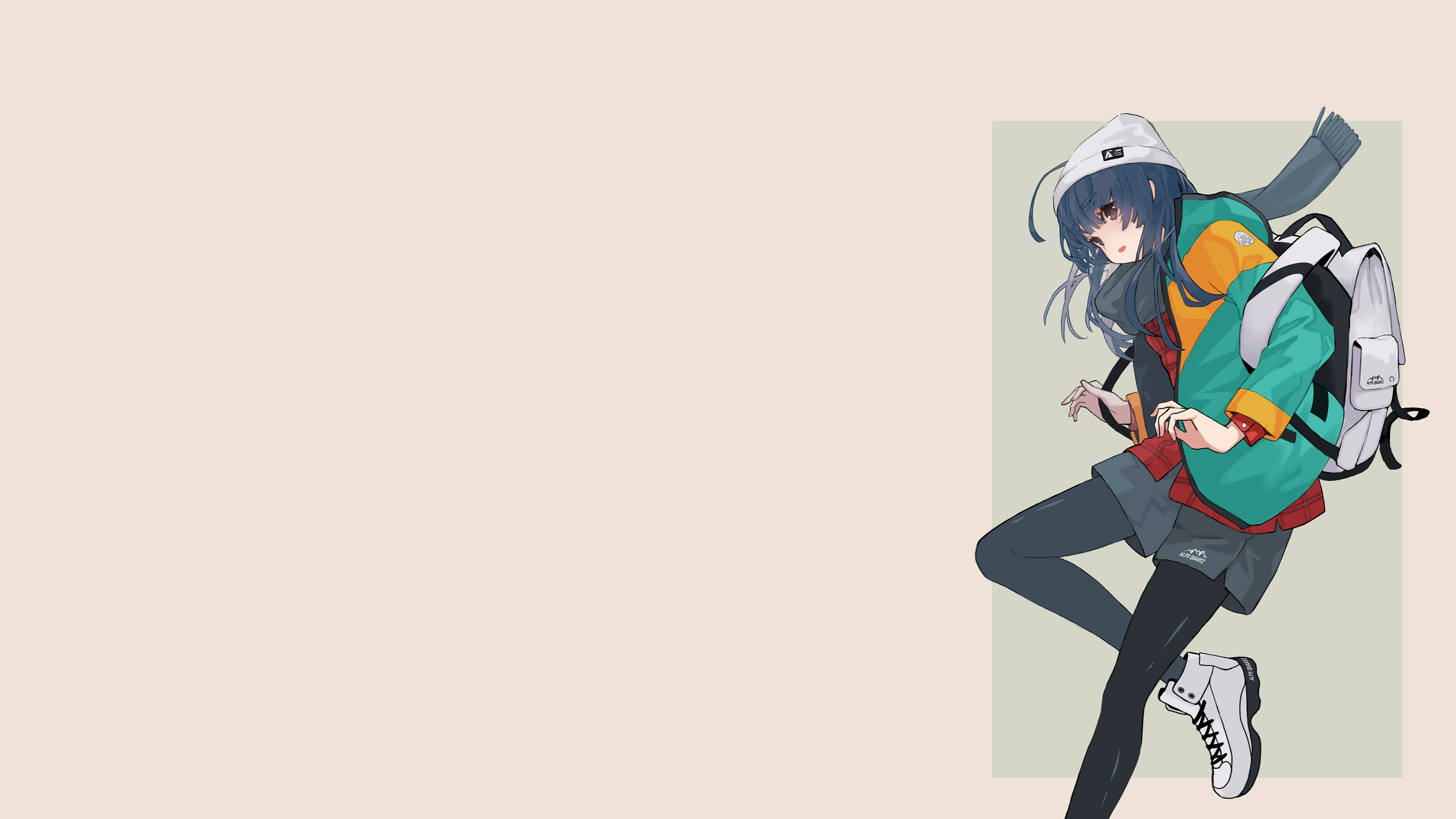 长发 营 棕色背景 动漫 动漫女孩 围巾 运动鞋 4K高清壁纸 3840×2160