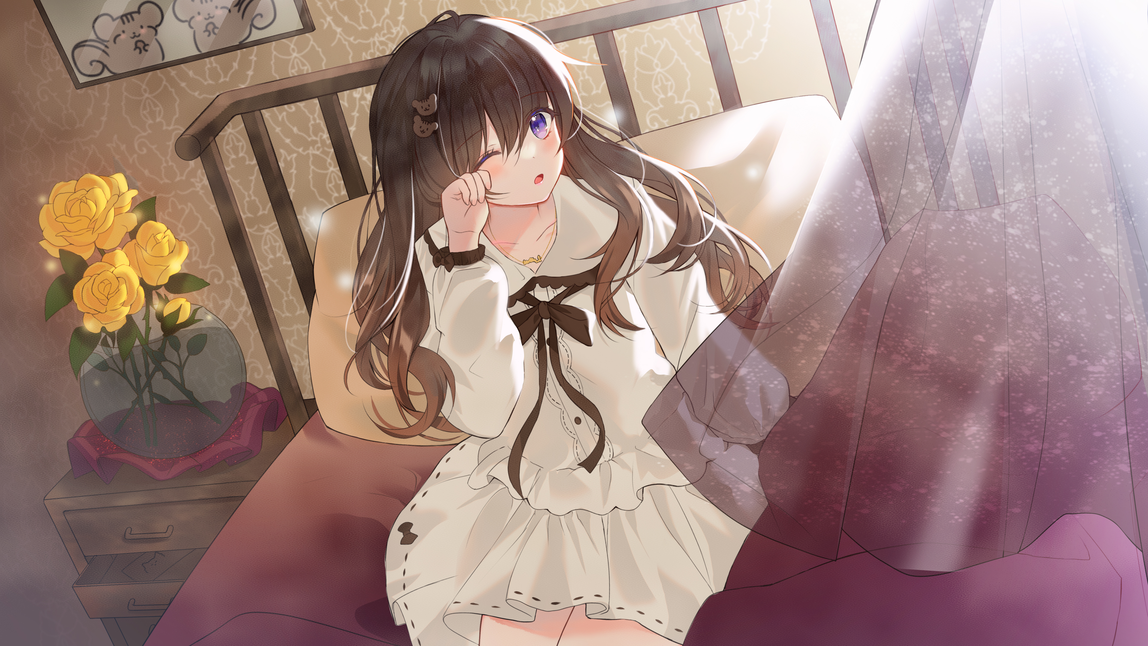 精选深色头发 动漫 动漫女孩 紫色眼睛 连衣裙 高清壁纸 3840×2160
