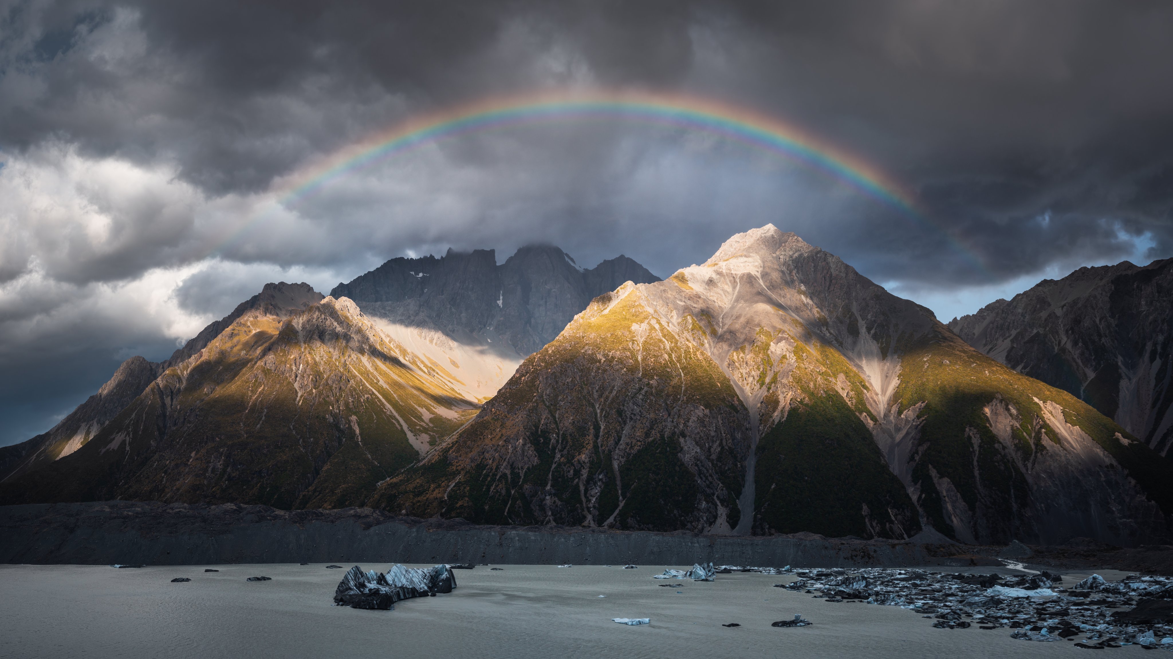 高清自然 风景 山脉 云彩 彩虹 壁纸 4096×2304