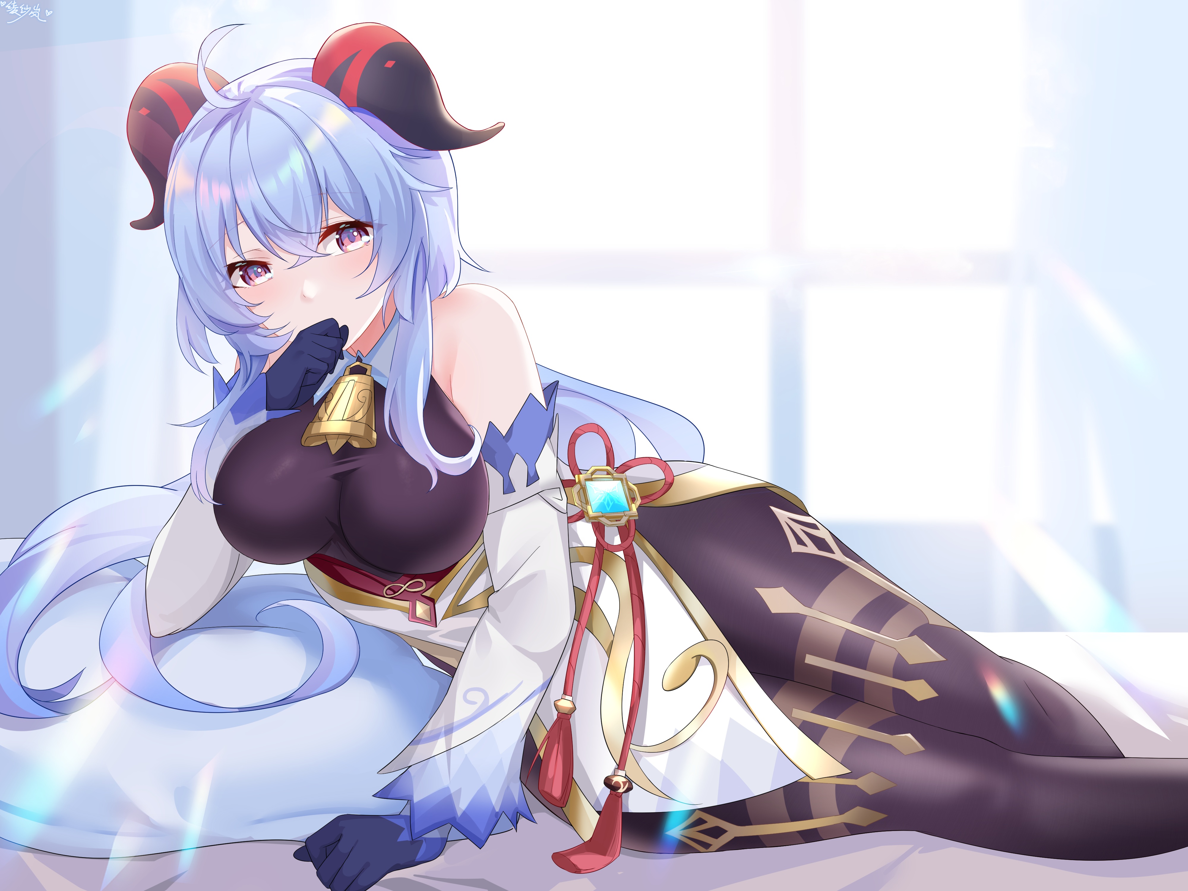 唯美动漫 动漫女孩 原神 手套 阳光 号角 4K壁纸 4000×3000