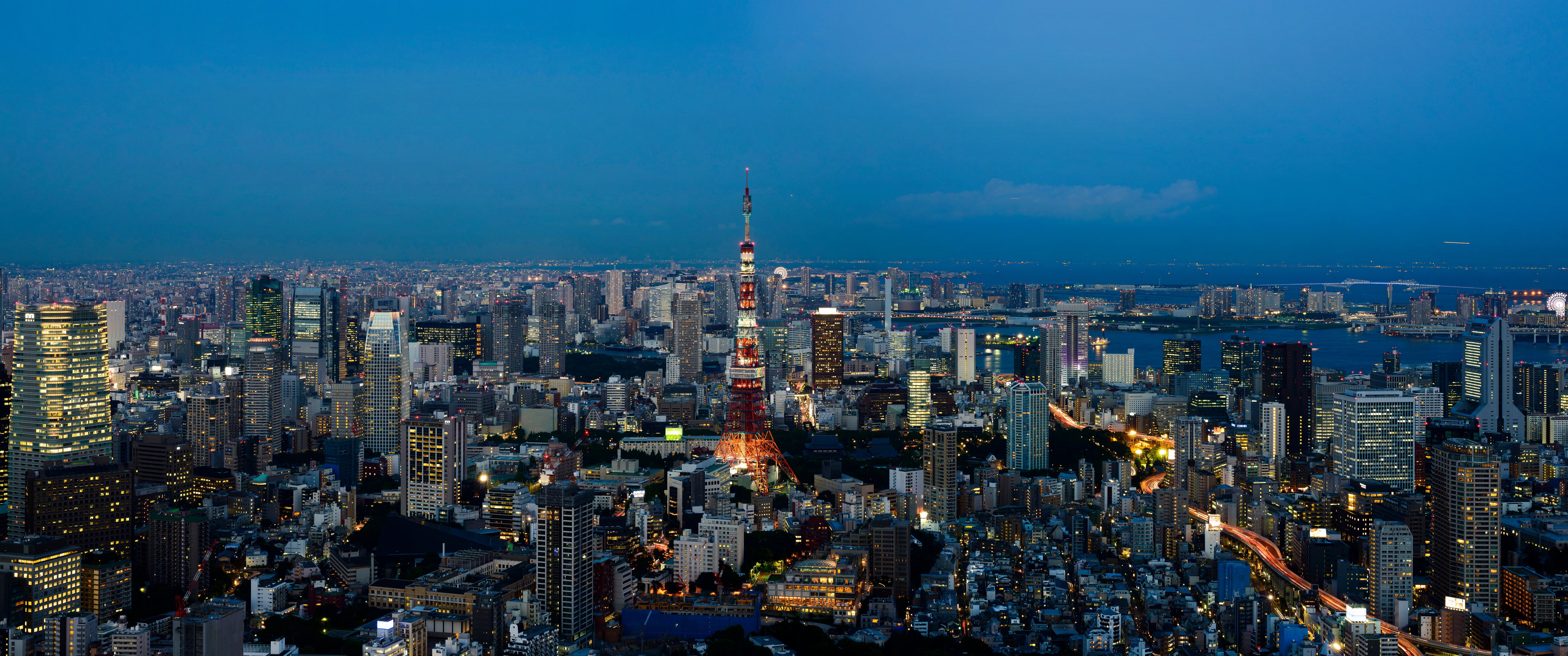 绚丽城市景观 城市 城市灯光 黄昏 壁纸 6880×2880
