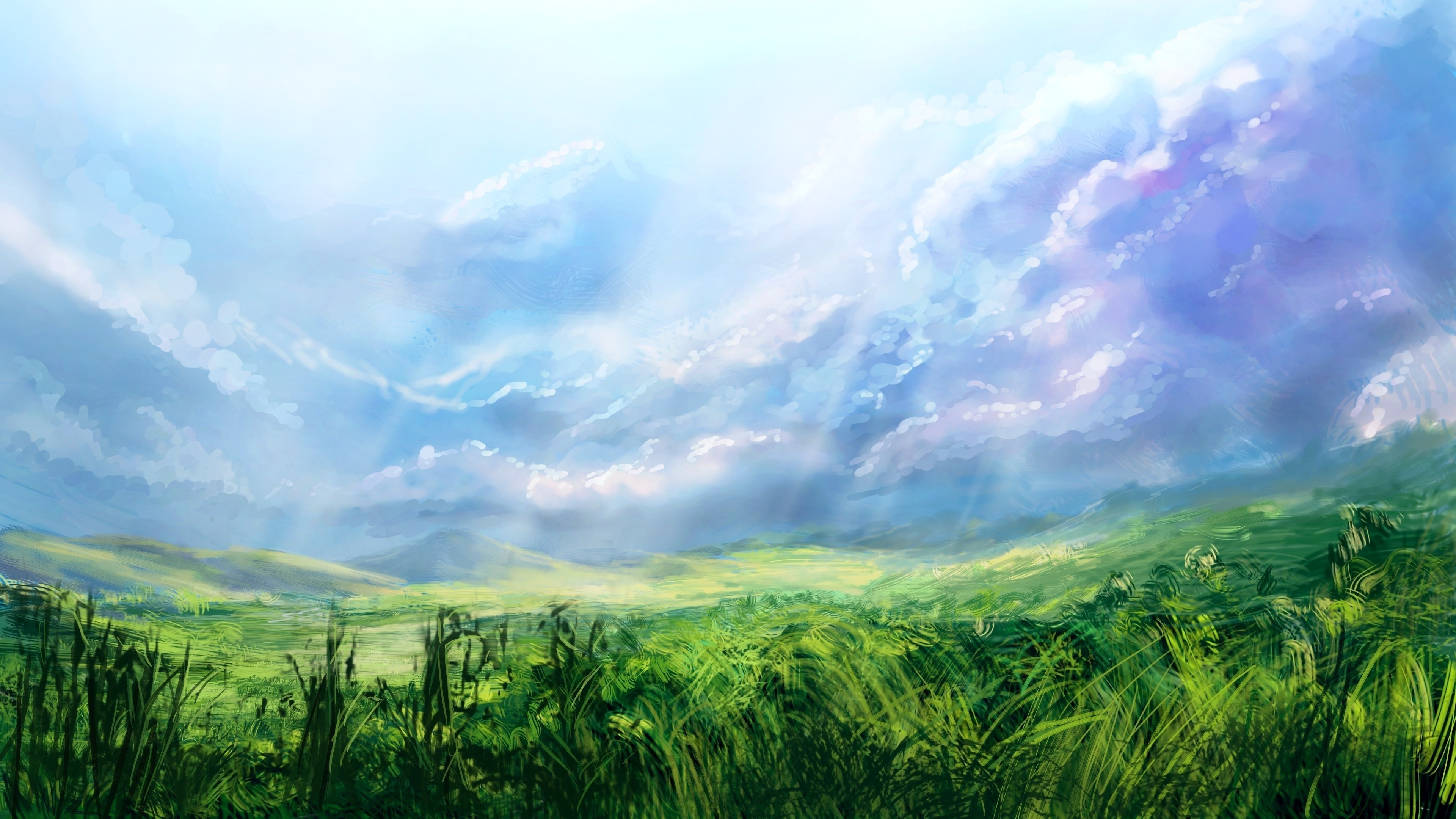 绚丽自然 云 草 雪 天空 户外 桌面壁纸 3840×2160
