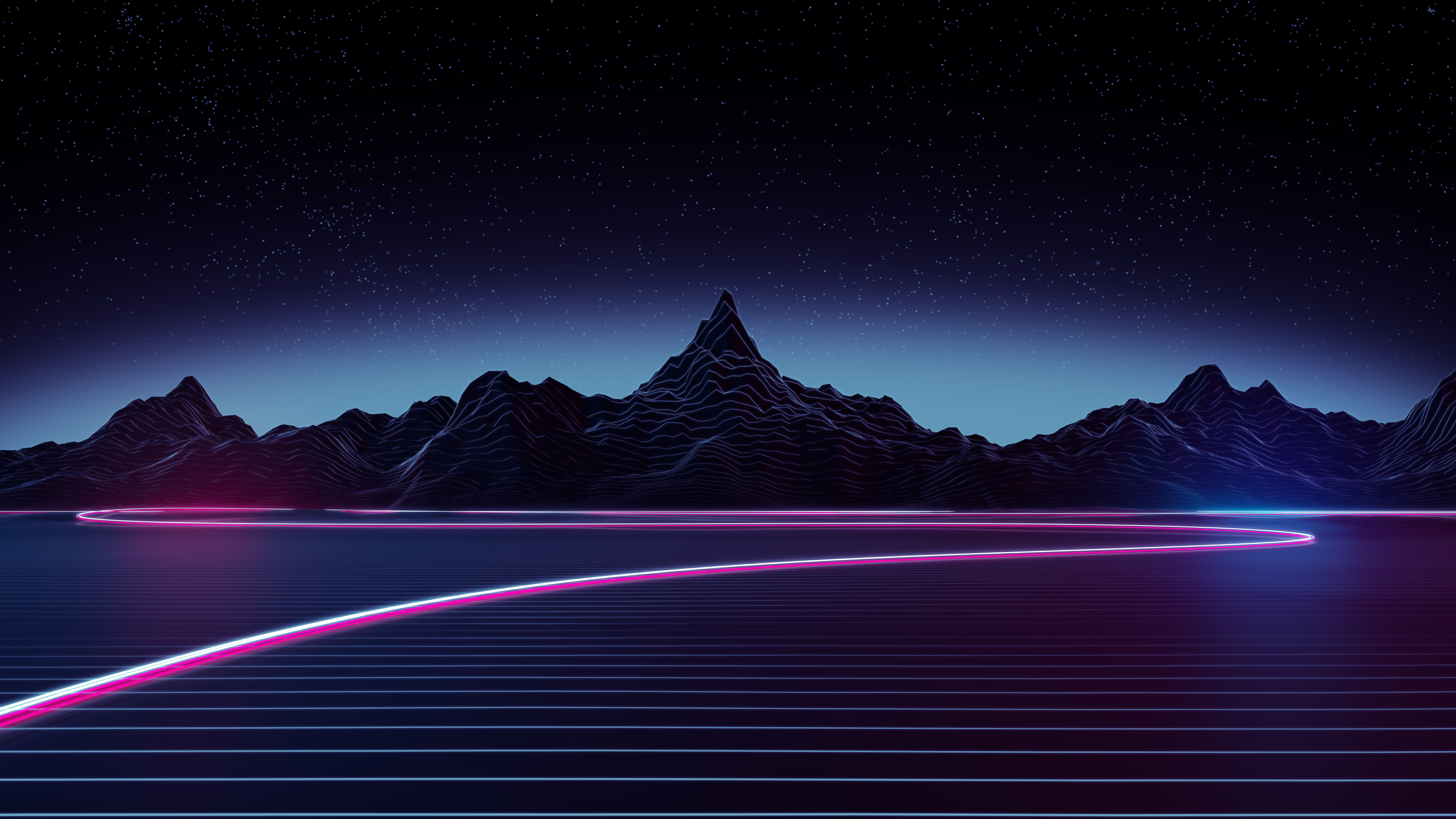 AI艺术 插图 赛博朋克 山 抽象 线条 星星 壁纸 3840×2160