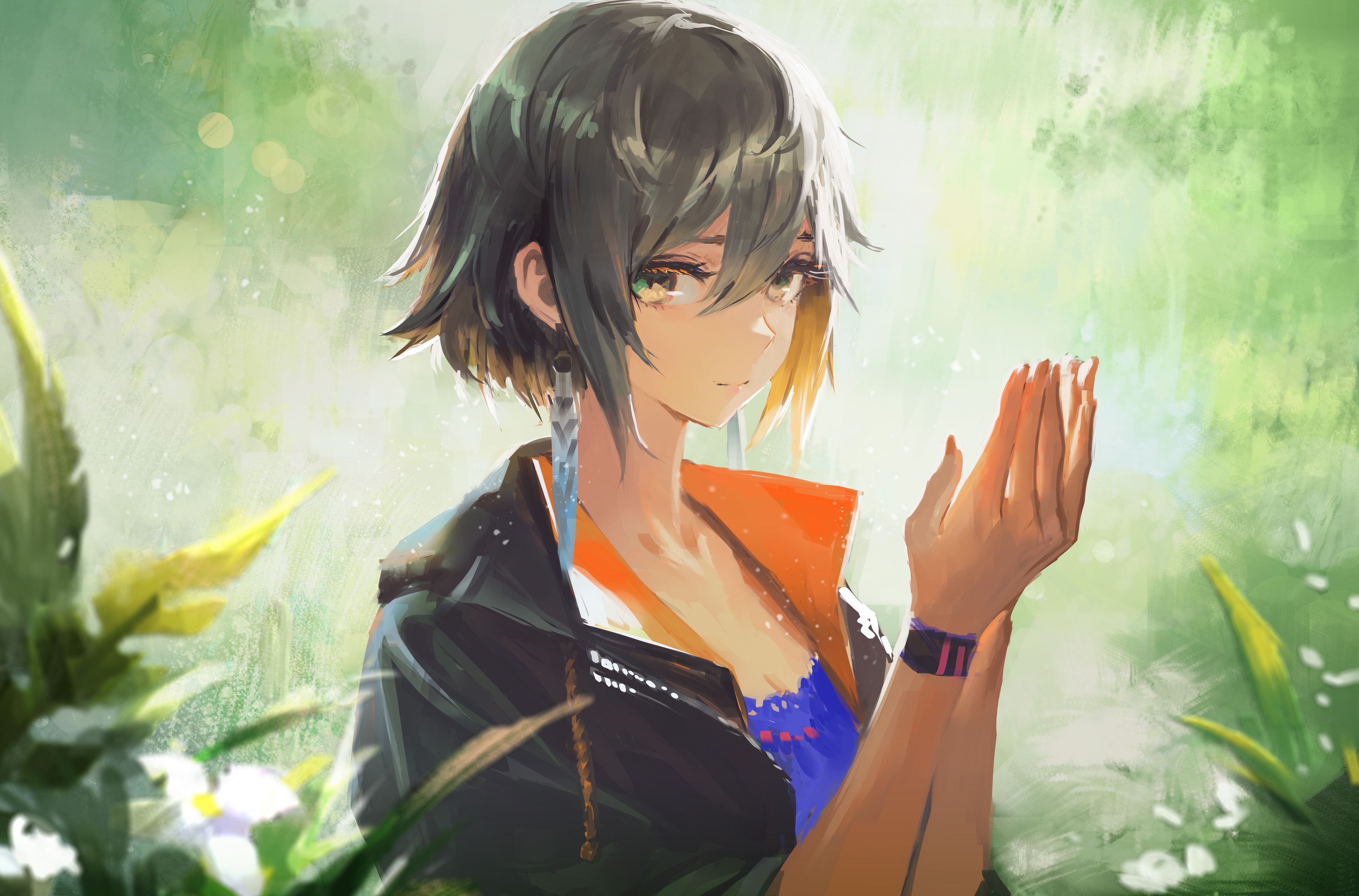 短发 动漫 动漫女孩 耳环 壁纸 4096×2702