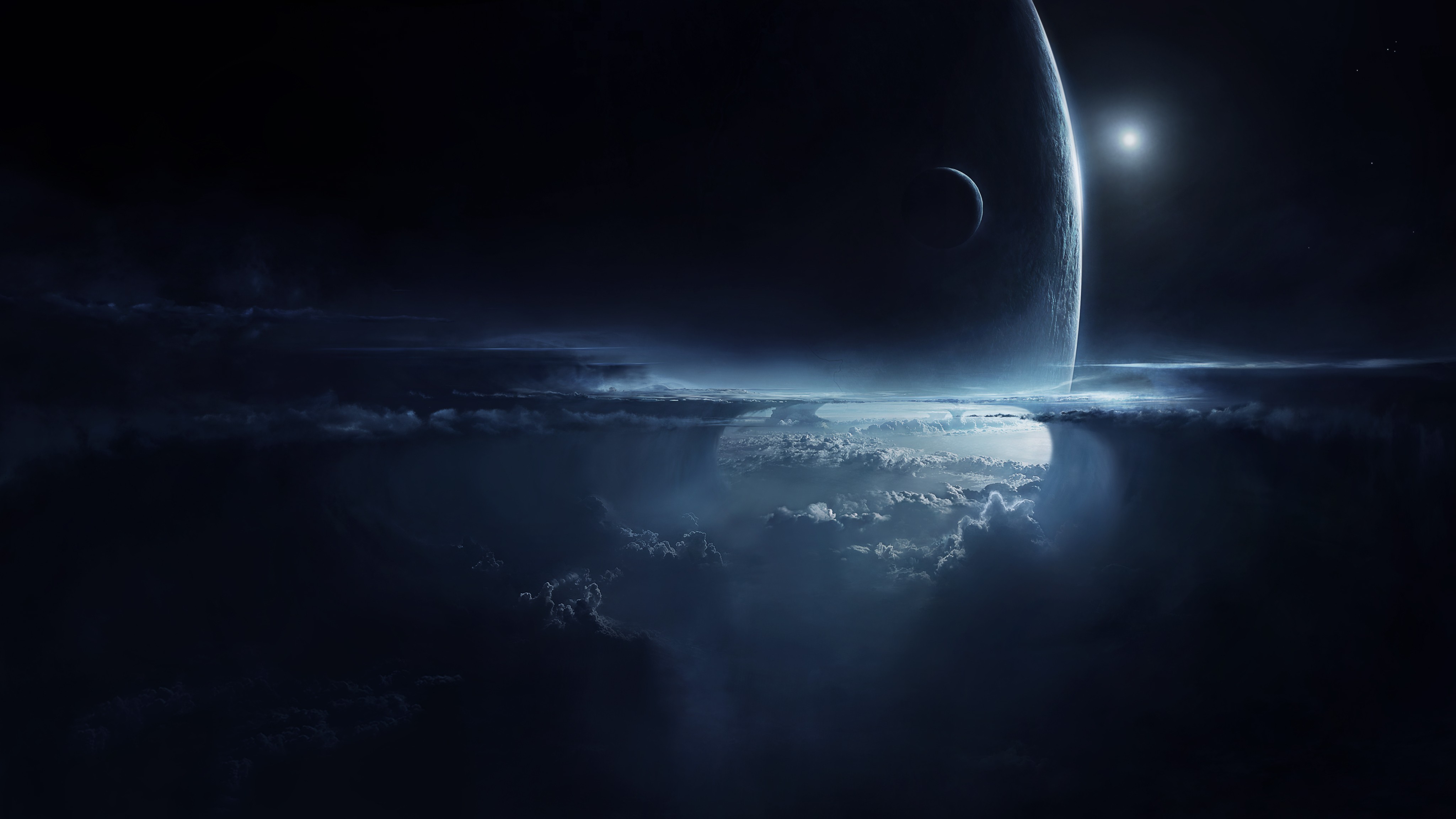 AI艺术 空间 空间艺术 行星 黑暗 星球 手机壁纸 4096×2304