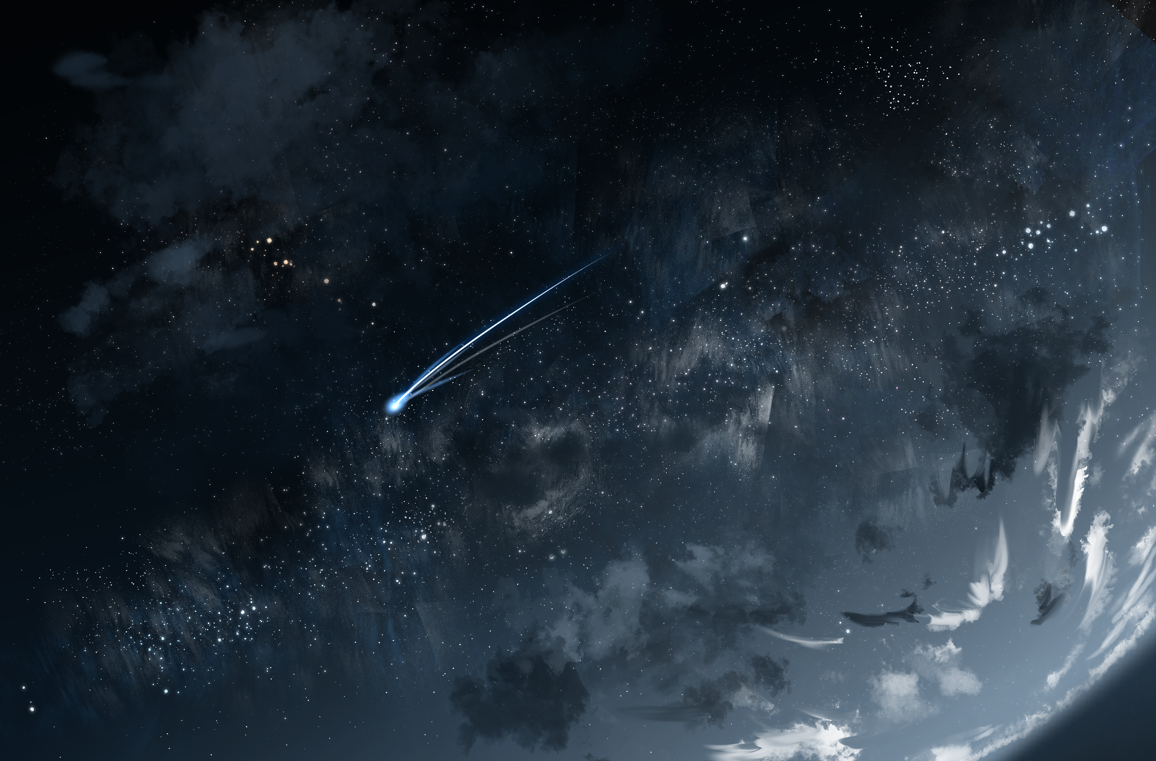 唯美行星 太空 流星 桌面壁纸 4000×2635