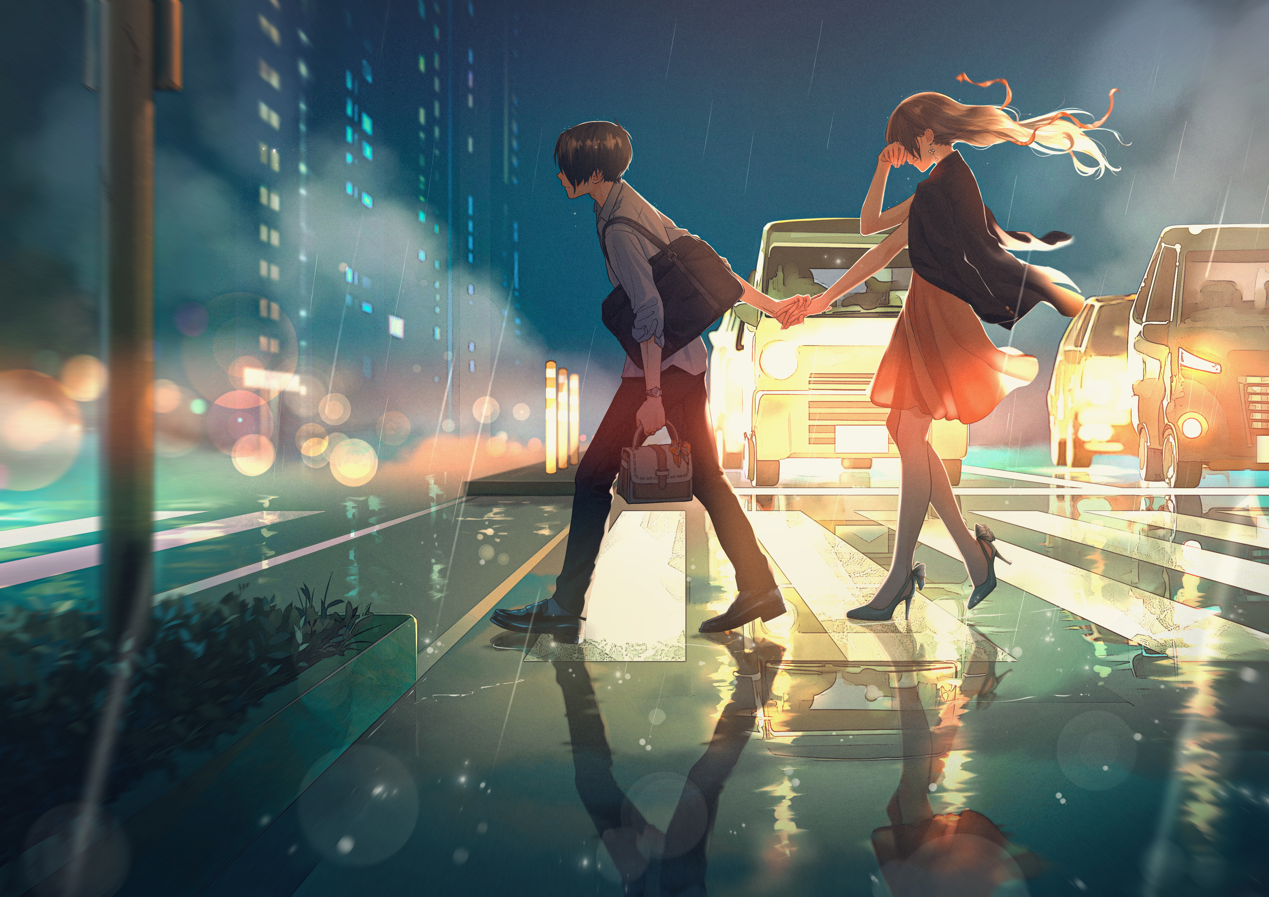 原创人物 动漫 动漫女孩 动漫男孩 动漫情侣 雨 壁纸 4093×2894