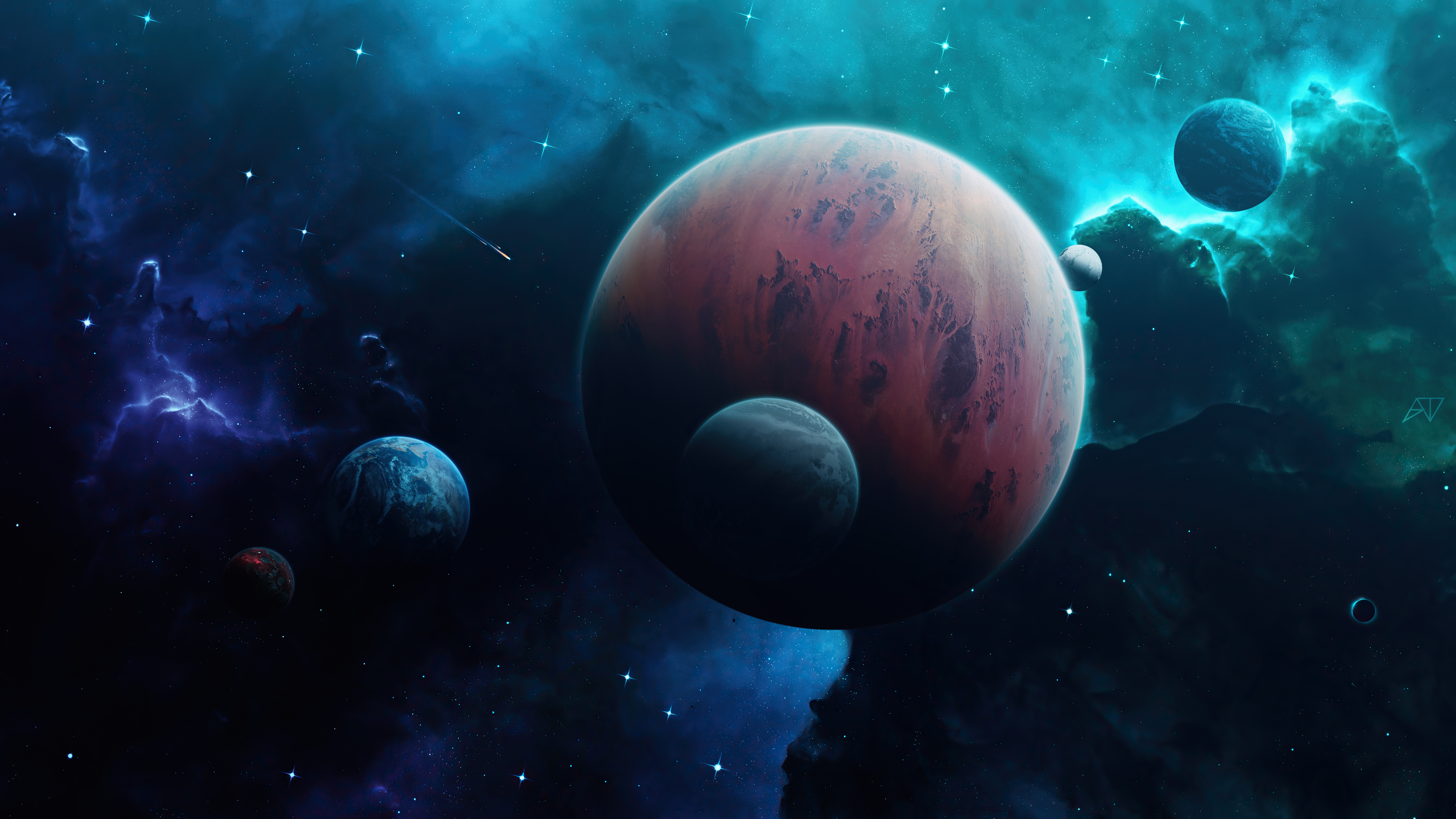 科幻 行星 太空 恒星 AI艺术 彗星 4K高清壁纸 5120×2880