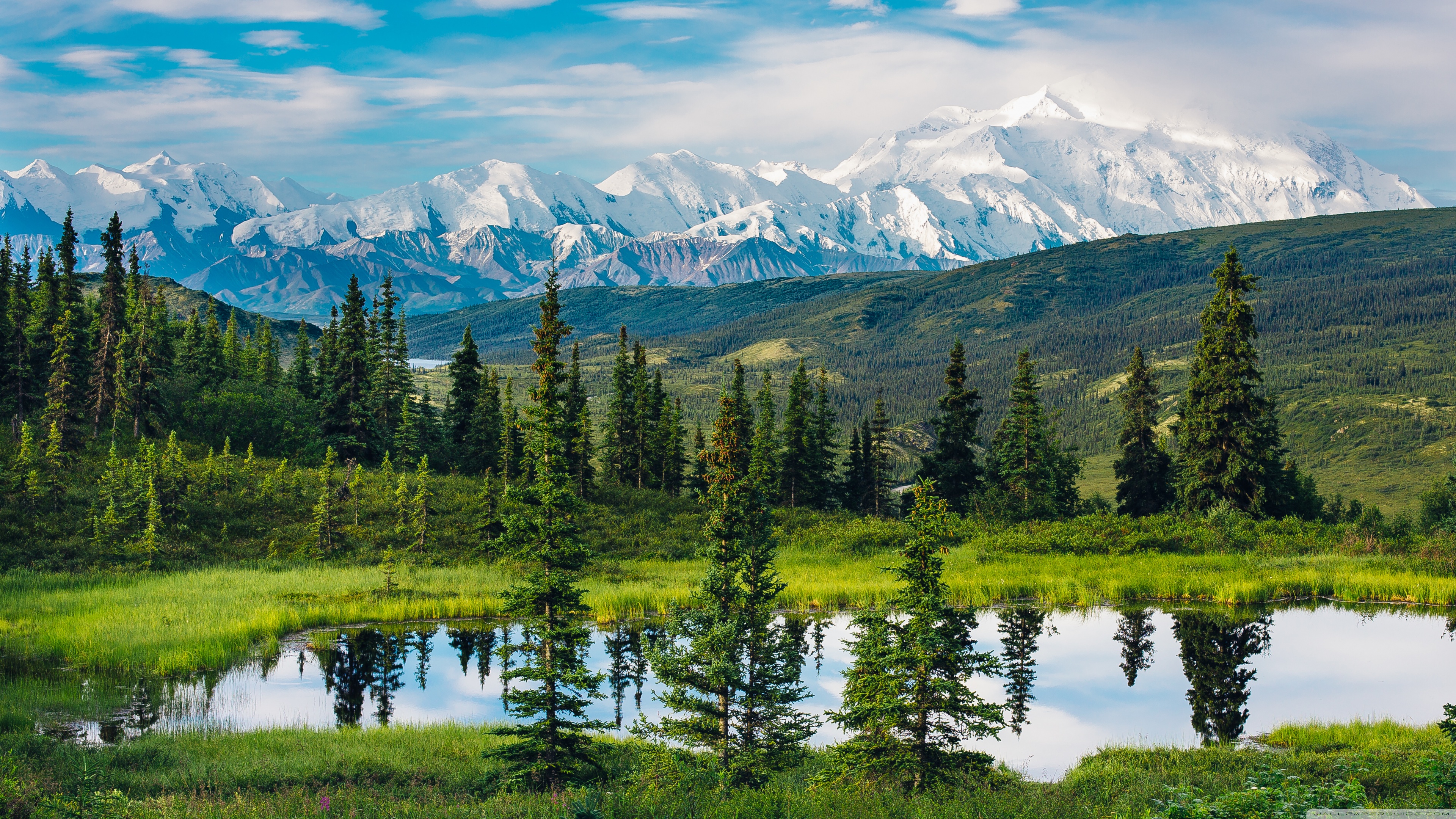 自然 风景 山脉 水 倒影 日光 树木 4K高清壁纸 3840×2160