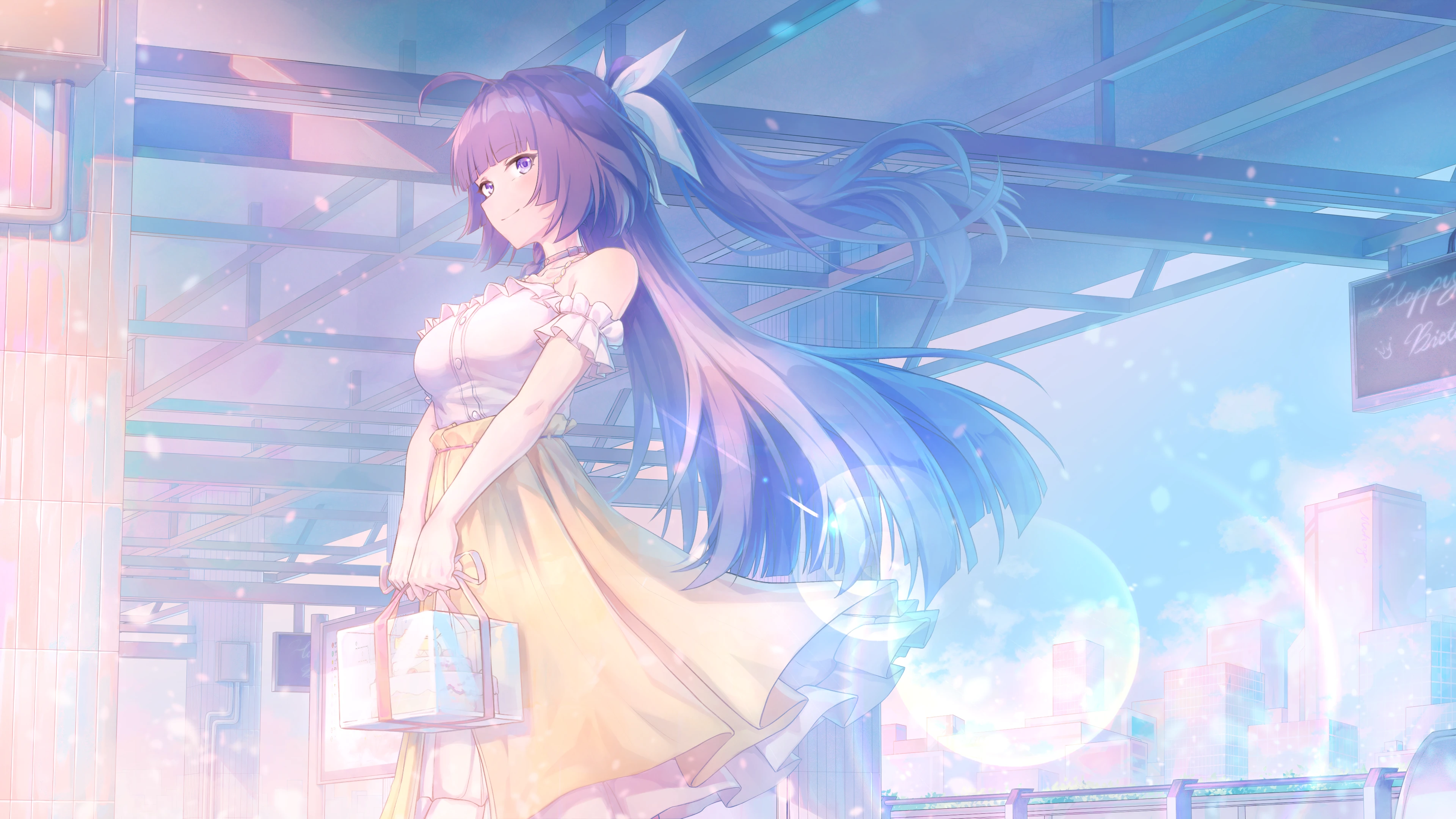 长发 微笑 马尾辫 动漫 动漫女孩 项链 礼物 4K高清壁纸 3840×2160