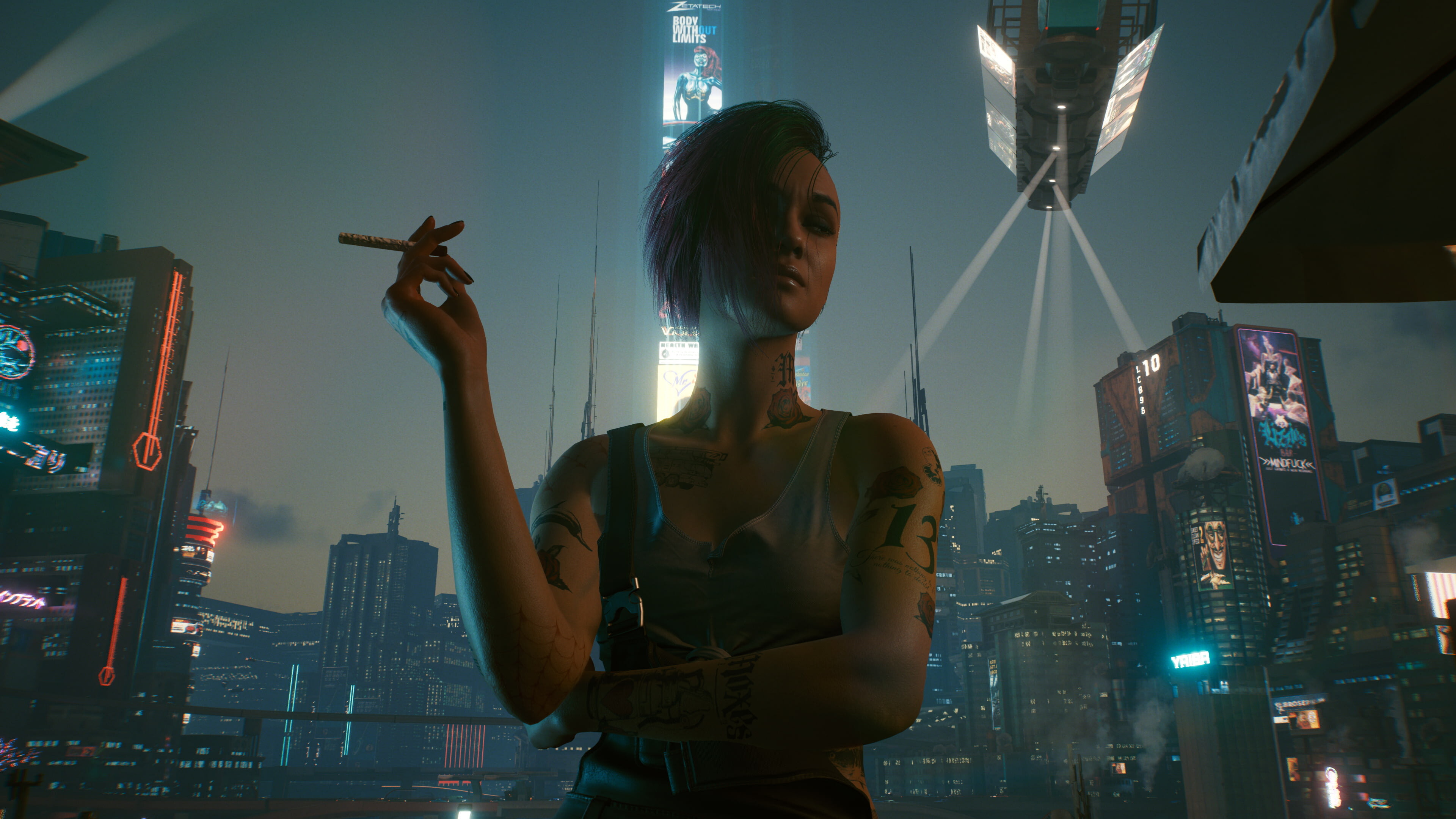 游戏CG 女性 赛博朋克 香烟 霓虹灯 壁纸 3840×2160