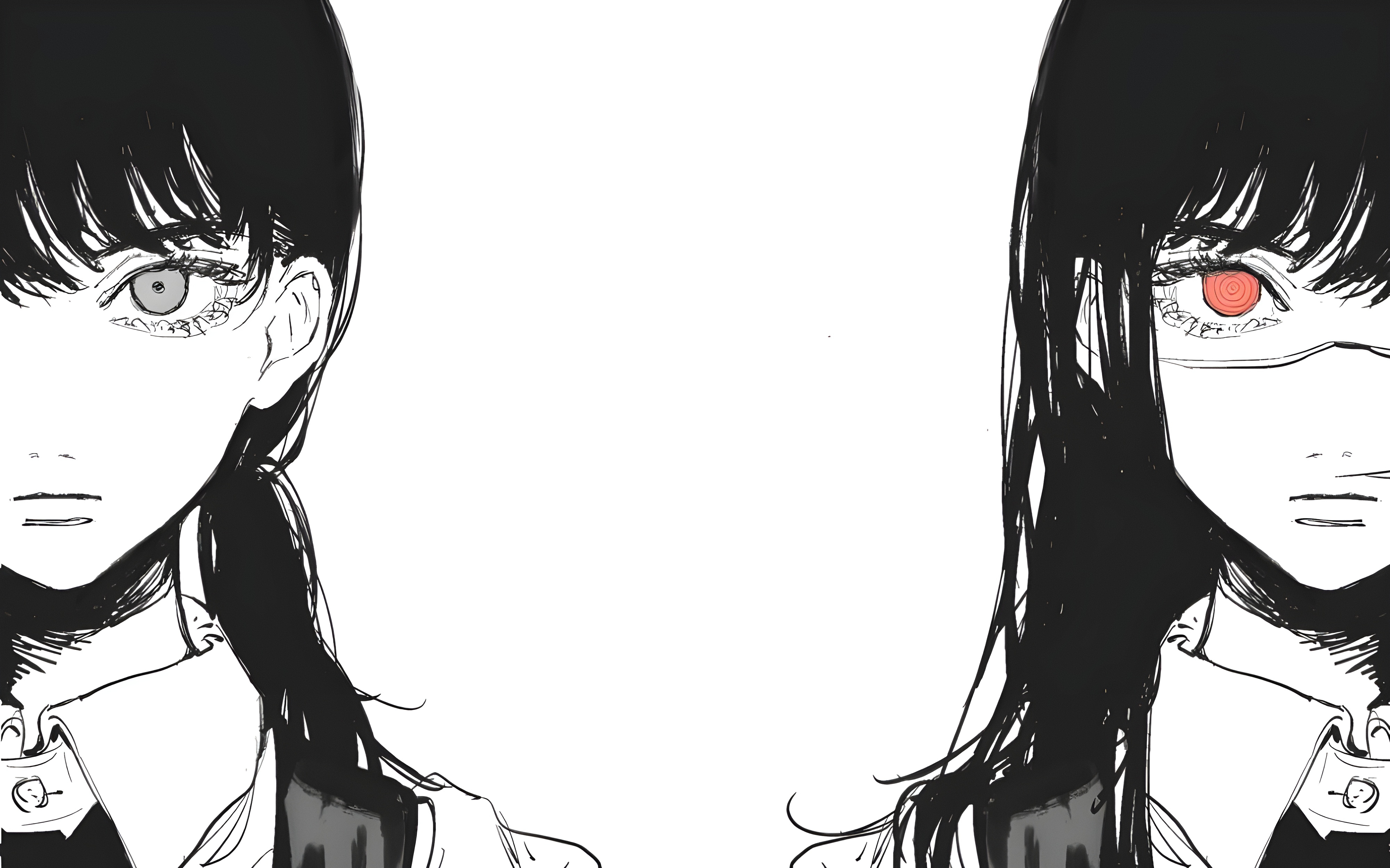 经典长发 脸 电锯人 动漫女孩 动漫 漫画 极简主义 简单背景 无水印壁纸 3840×2400