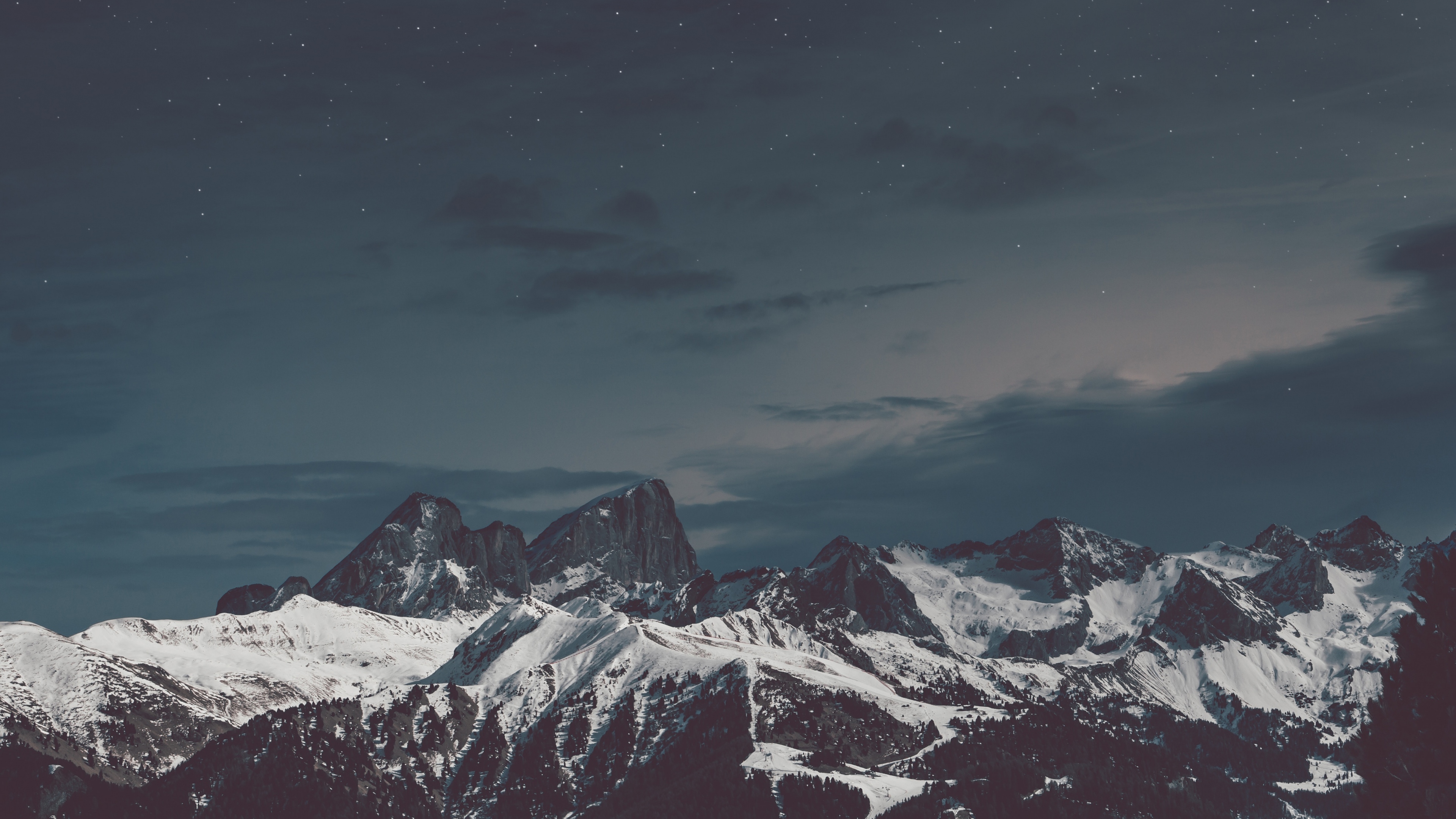 山 雪帽 夜空 景观 壁纸 3840×2160