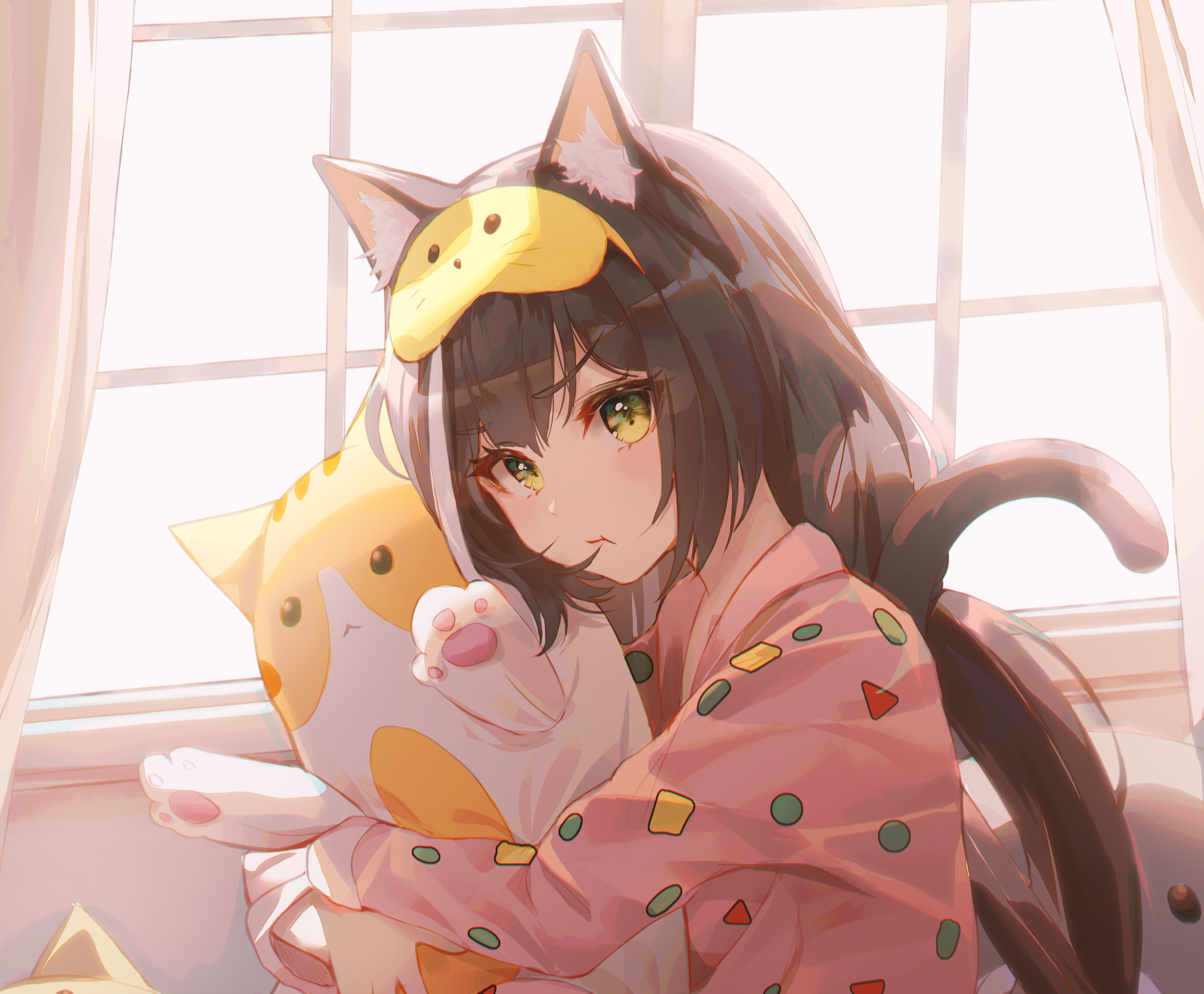公主连接 动漫女孩 睡衣 卧室 猫耳 可爱 萌 抱枕 壁纸 4100×3385