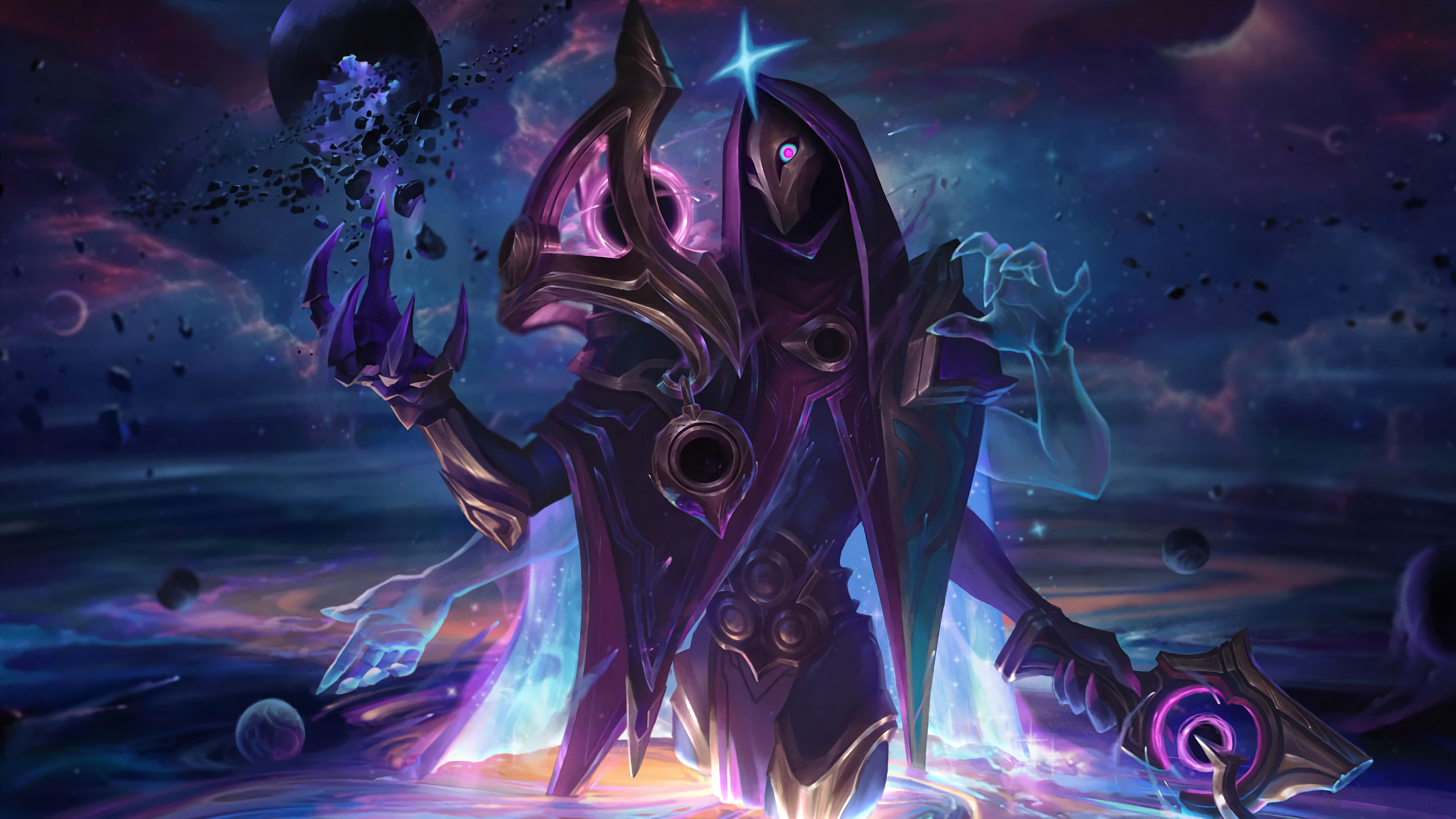 唯美金 英雄联盟 AI艺术 电子游戏 奇幻艺术 星球 魔法 太空 4K壁纸 3840×2160