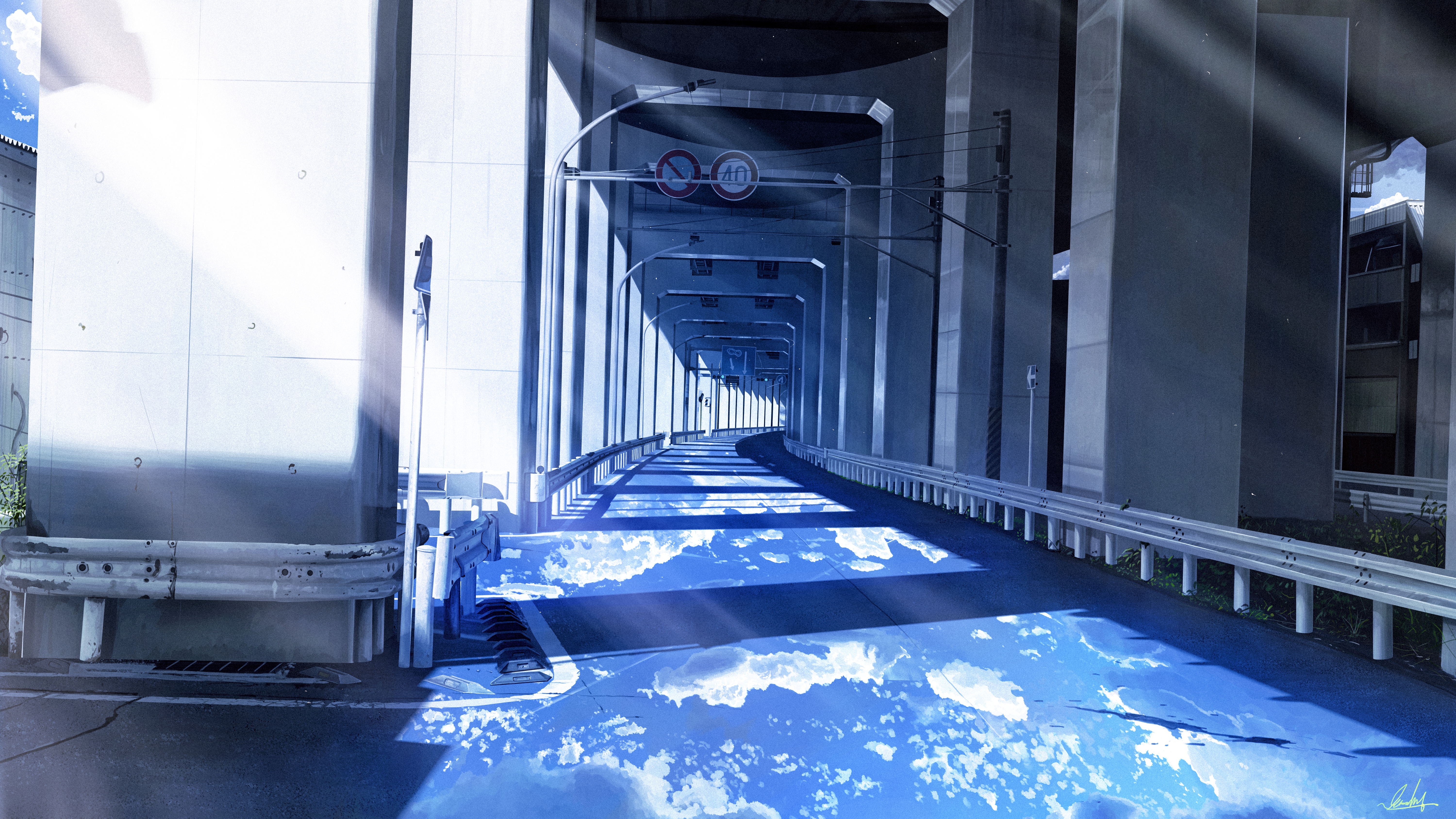 动画 云 路 阴影 草 AI艺术 天空 壁纸 6000×3376