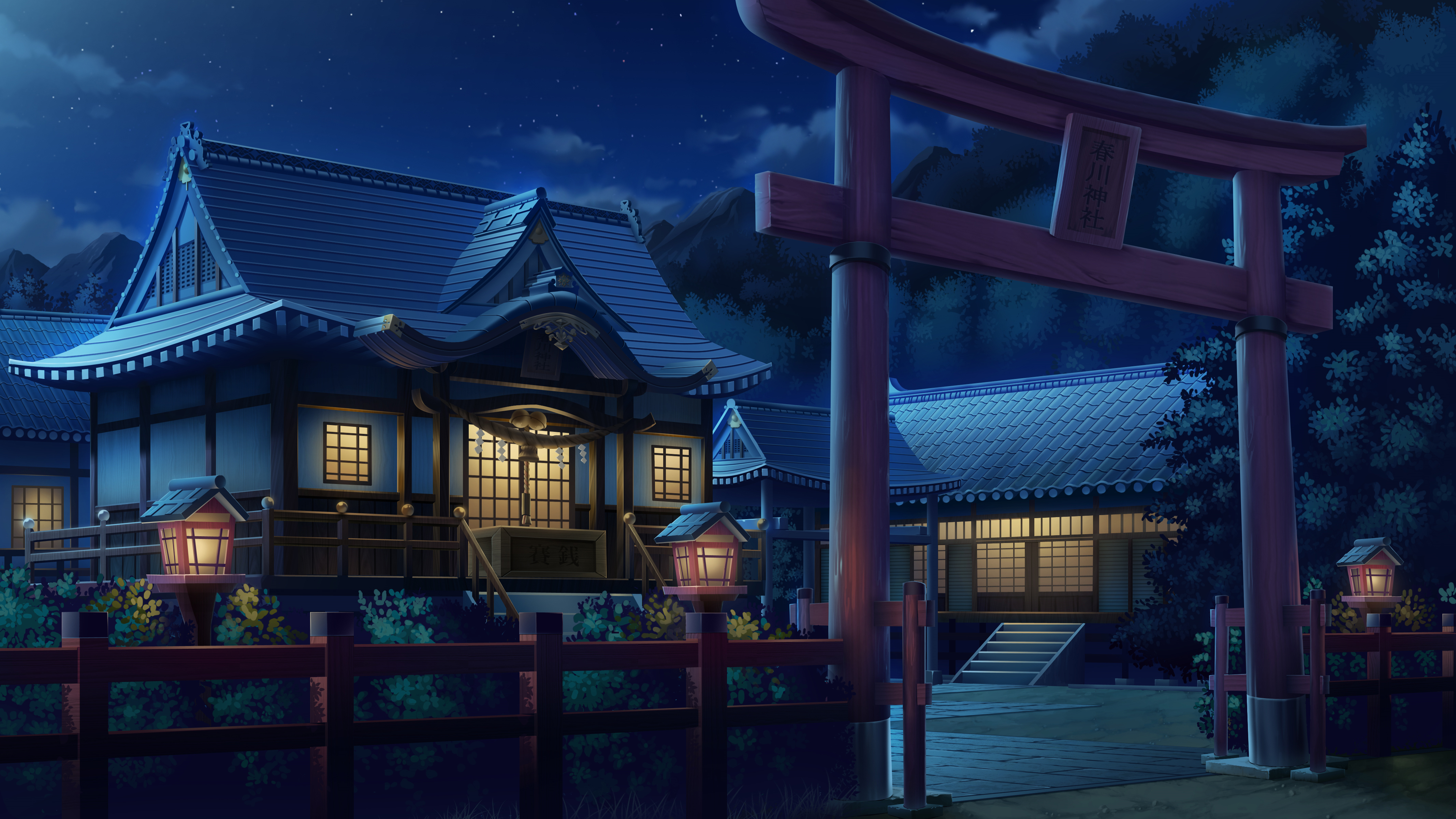 建筑 国风 黑暗 天空 日落 水 云 AI艺术 动漫 手机壁纸 4268×2401