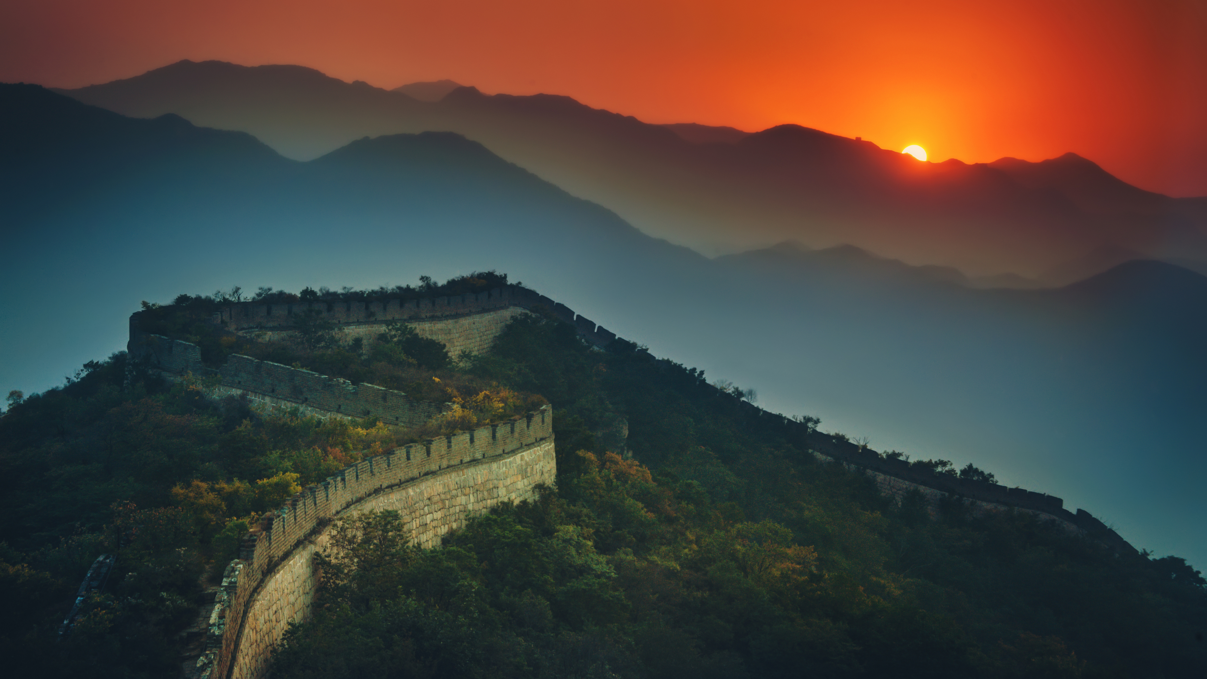 绚丽风景 长城 夕阳 山顶 自然 桌面壁纸 3840×2160