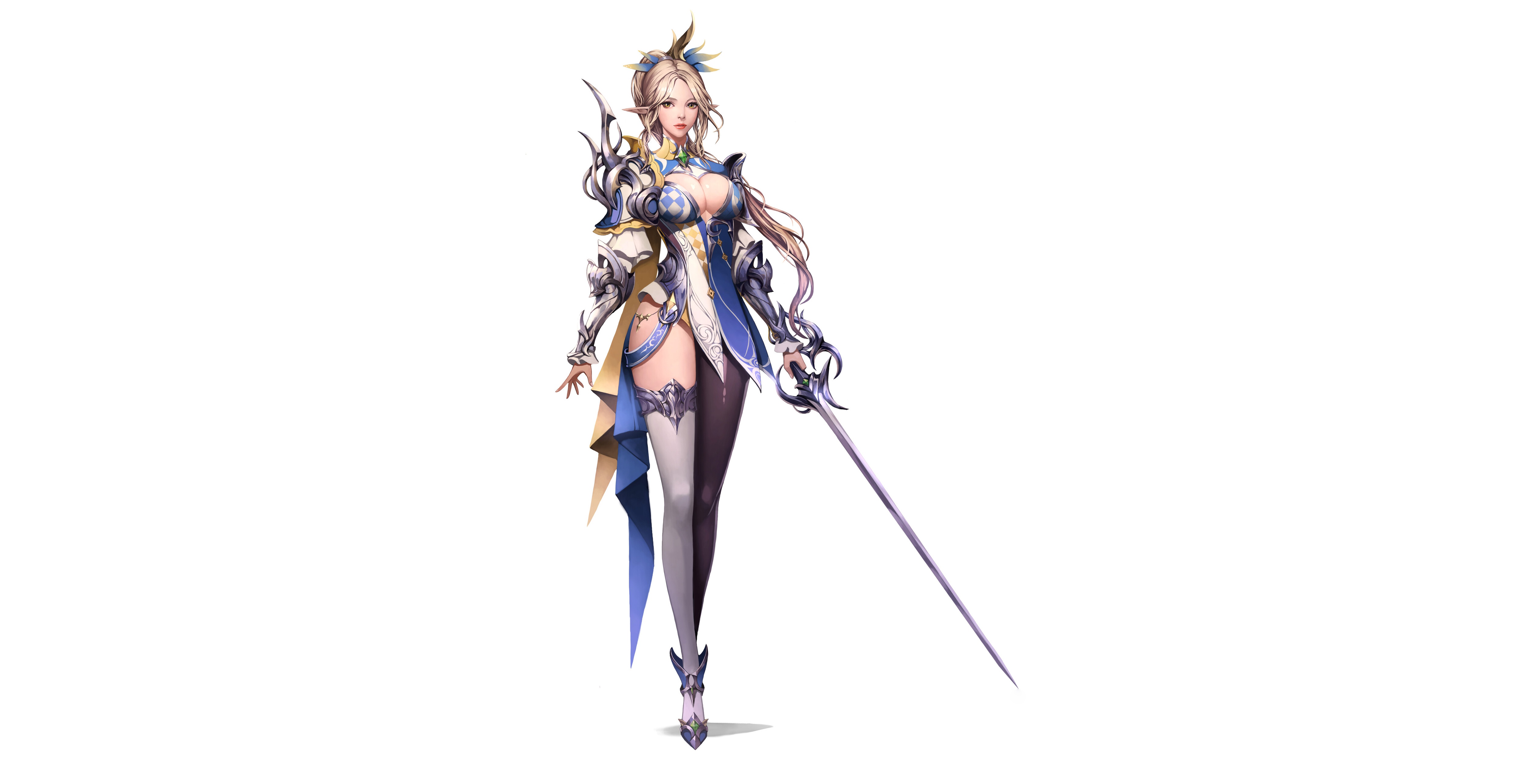 奇幻 动漫 动漫女孩 白色背景 简单背景 武器 壁纸 5000×2580