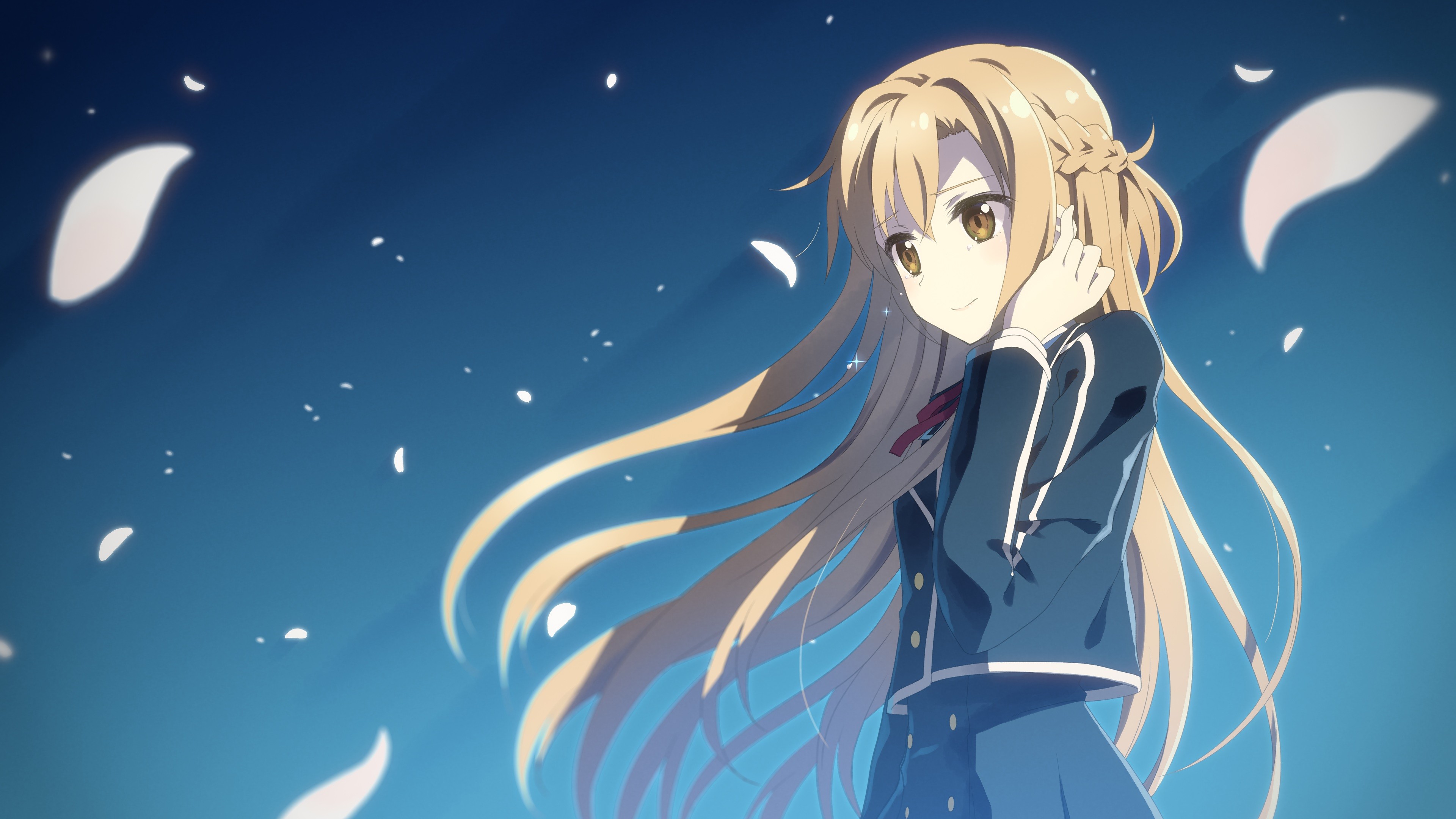 长发 刀剑神域 动漫女孩 动漫 樱花 黄眼 爱丽丝 壁纸 3840×2160