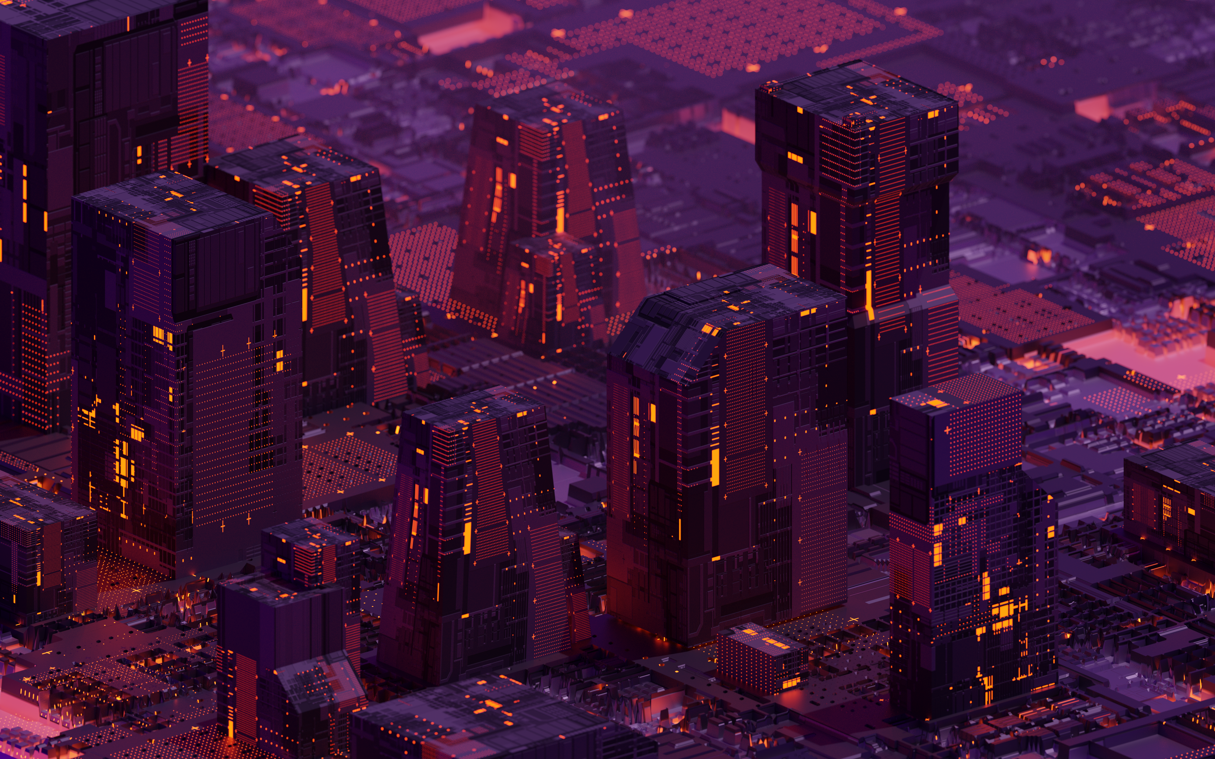 绚丽图片 AI艺术 城市 景深 抽象 紫色 桌面壁纸 4000×2500