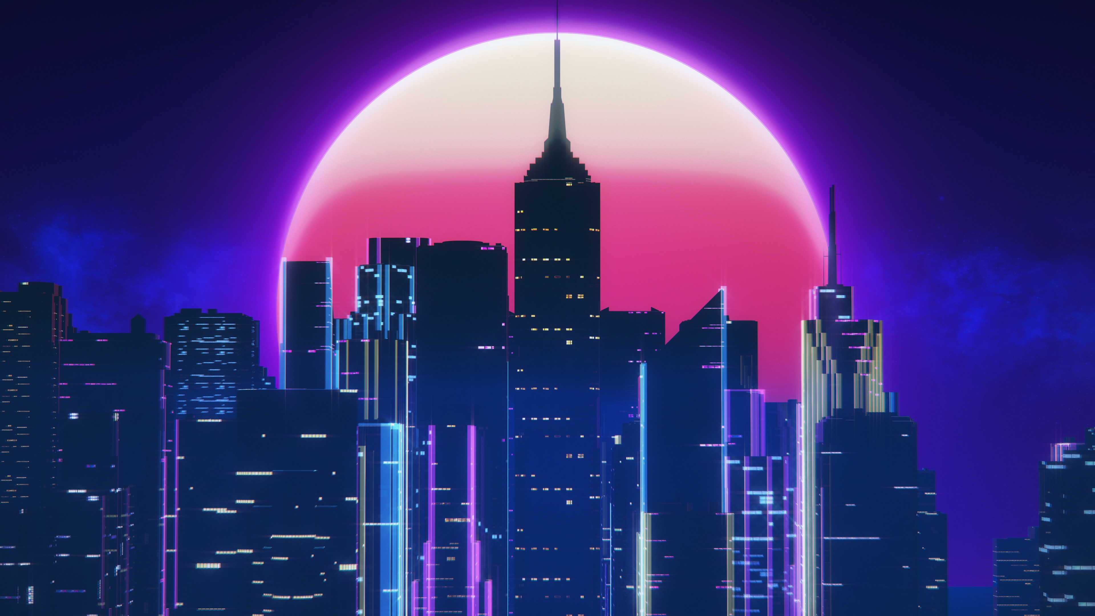霓虹灯 天际线 桌面壁纸 3840×2160
