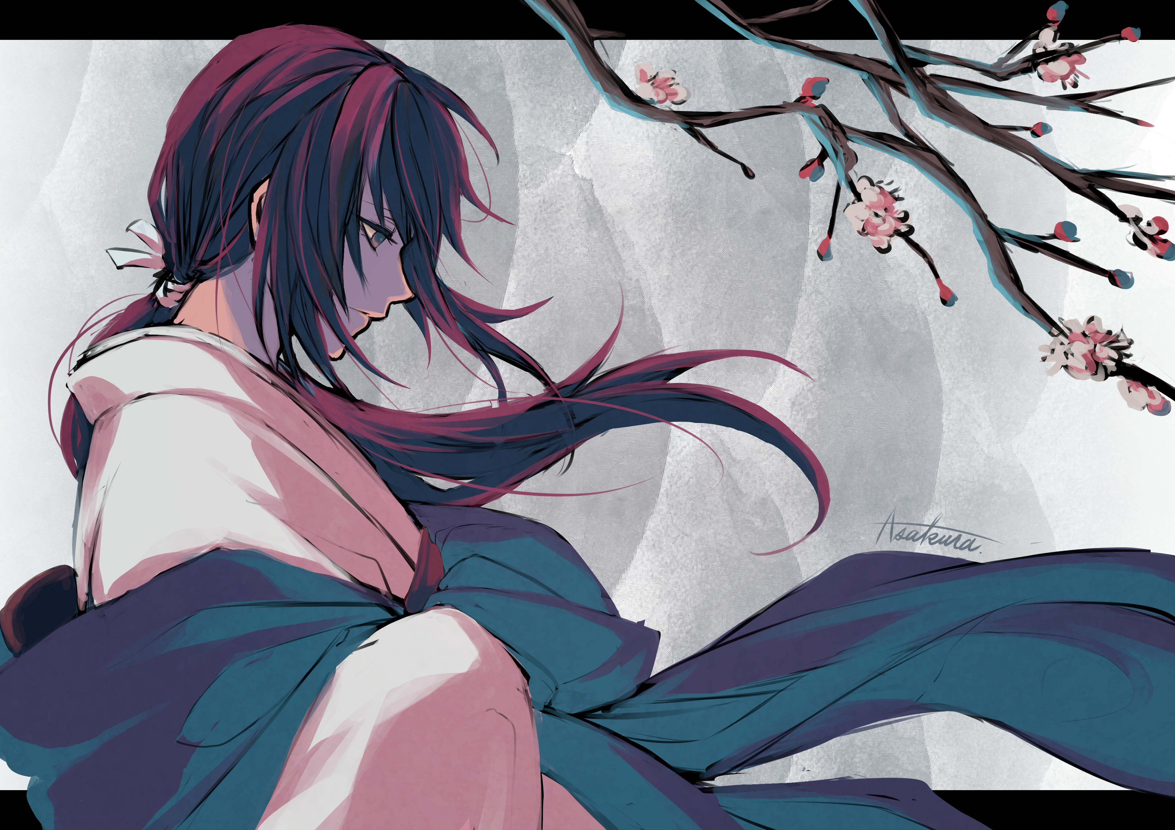 长发 动漫 女孩 简单背景 武士 壁纸 4093×2894