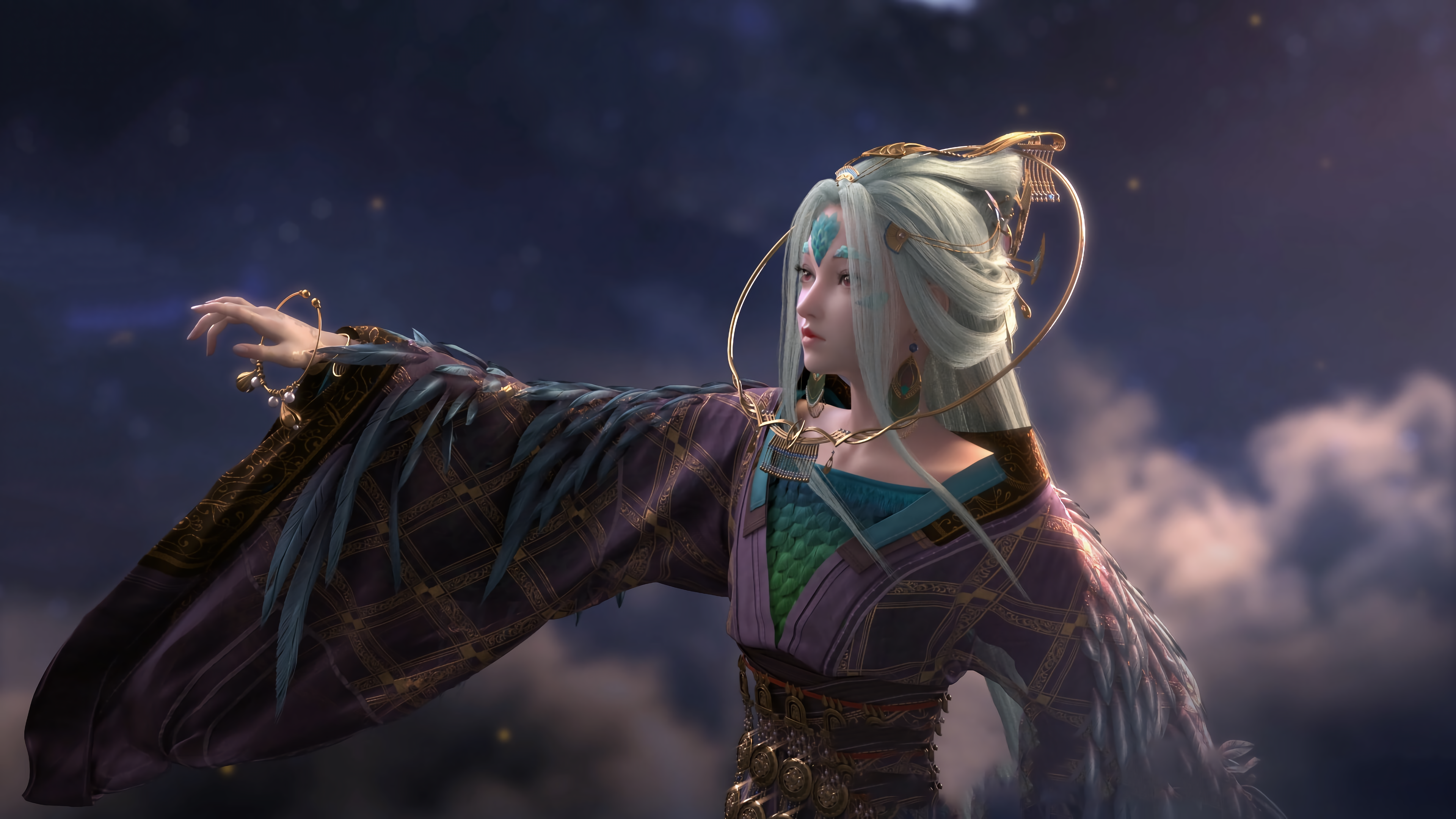 女人 奇幻 女孩 口红 动漫女孩 服装 绘画 头饰 简单背景 神话 国风 壁纸 3840×2160