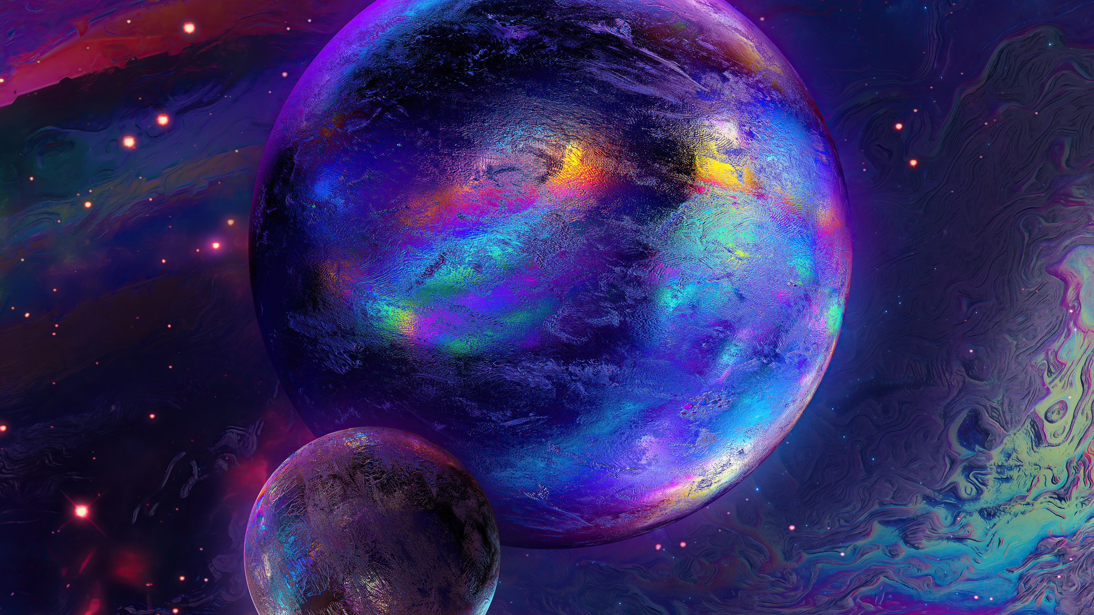 绝美空间 世界 抽象 多彩 星球 AI艺术 桌面壁纸 3840×2160