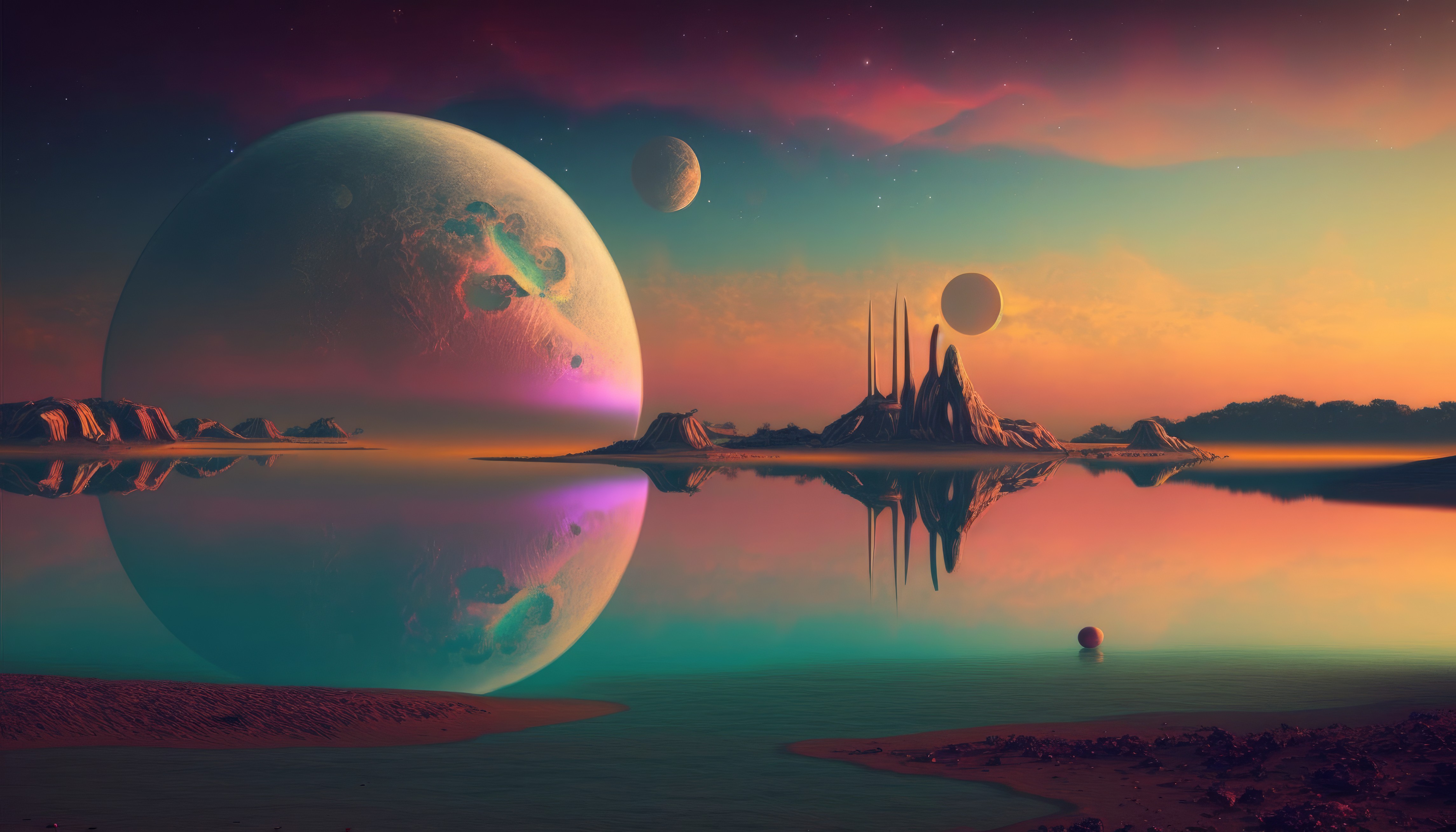 艺术 插图 科幻 行星 水 无水印壁纸 4579×2616
