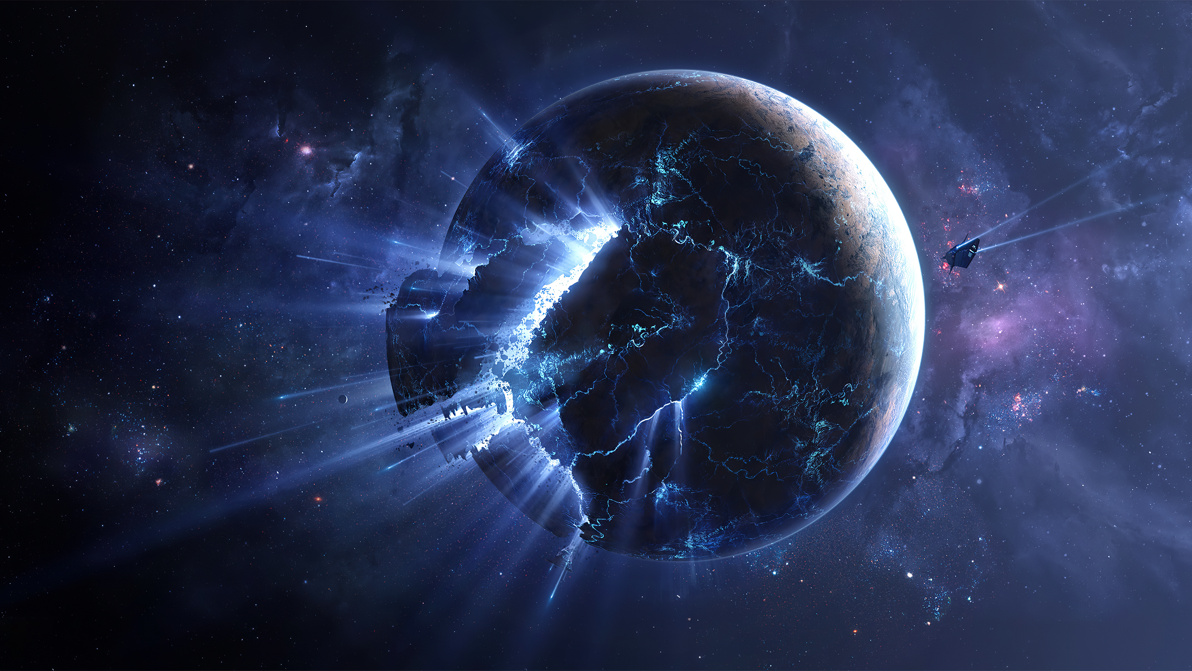 科幻 小说 奇幻 太空 星星 行星 破碎 无水印壁纸 3840×2160