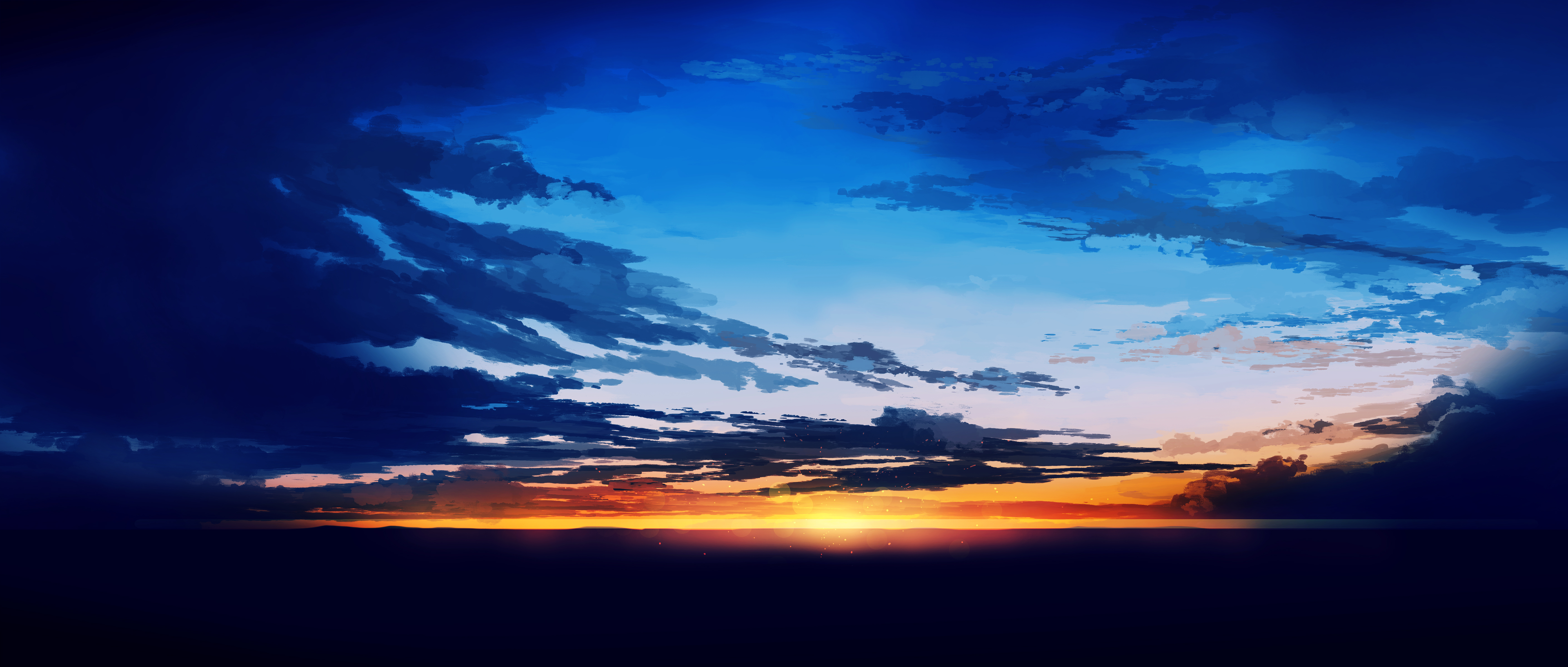 绝美优雅 图片 AI艺术 日落 云 数字绘画 天空 太阳 高清壁纸 5640×2400
