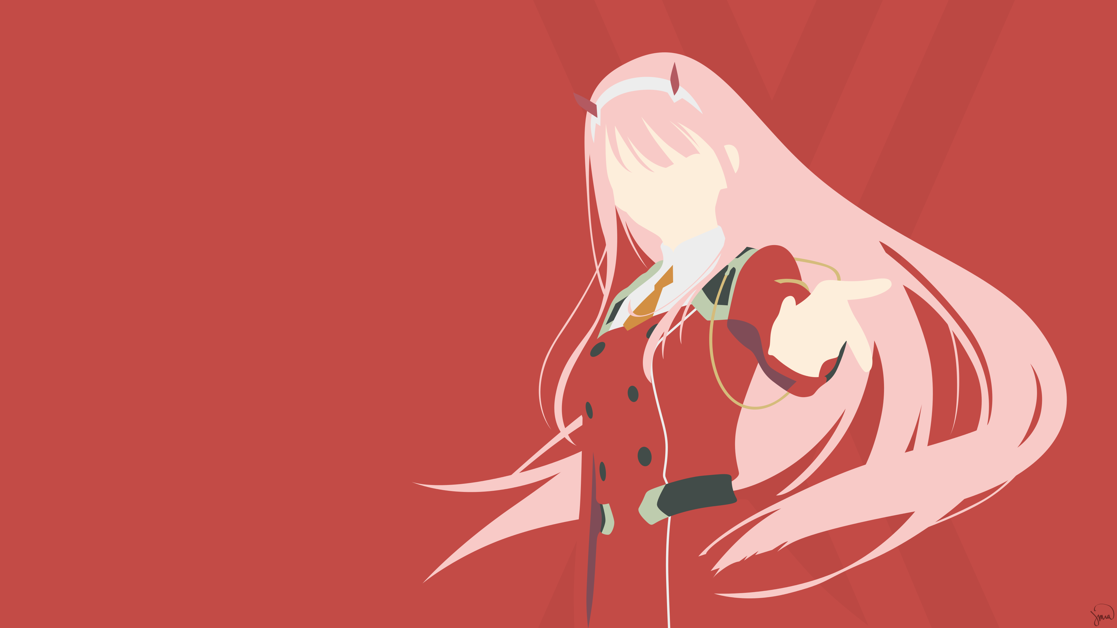 绝美粉色头发 零二 极简主义 简单背景 动漫女孩 DARLING 手机壁纸 3840×2160